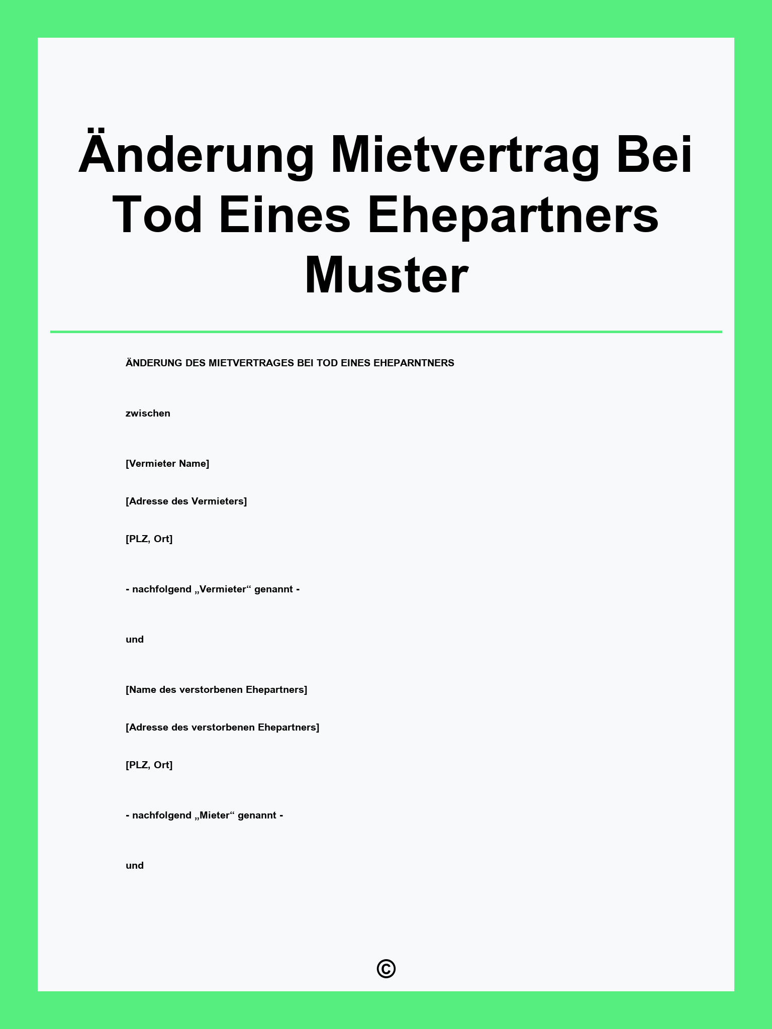 Änderung Mietvertrag Bei Tod Eines Ehepartners Muster