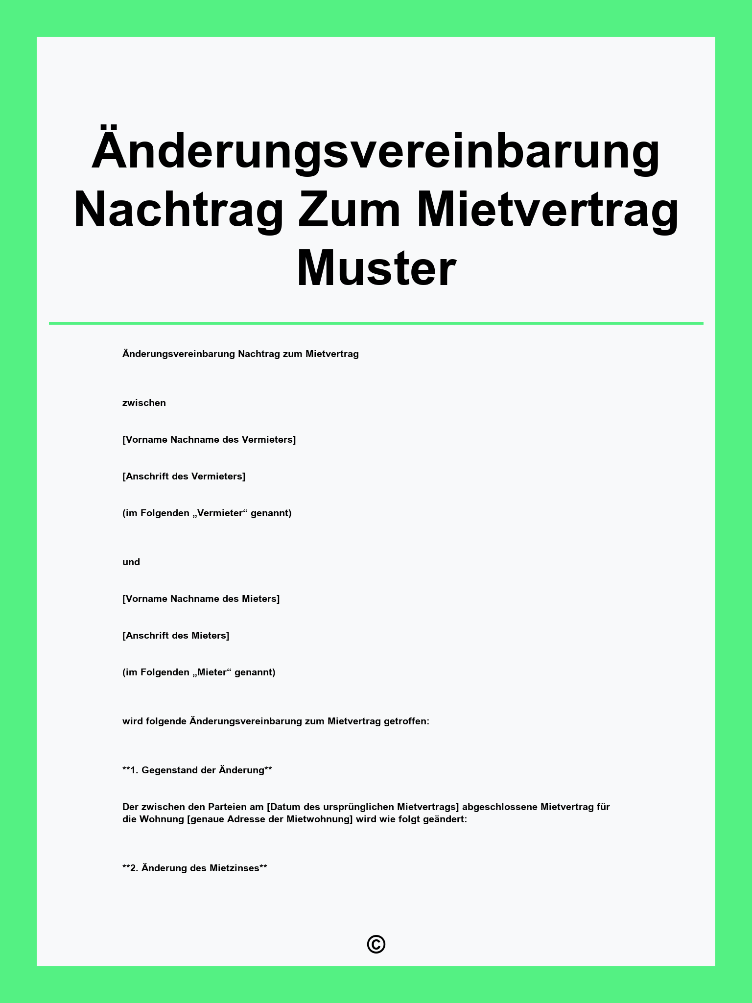 Änderungsvereinbarung Nachtrag Zum Mietvertrag Muster