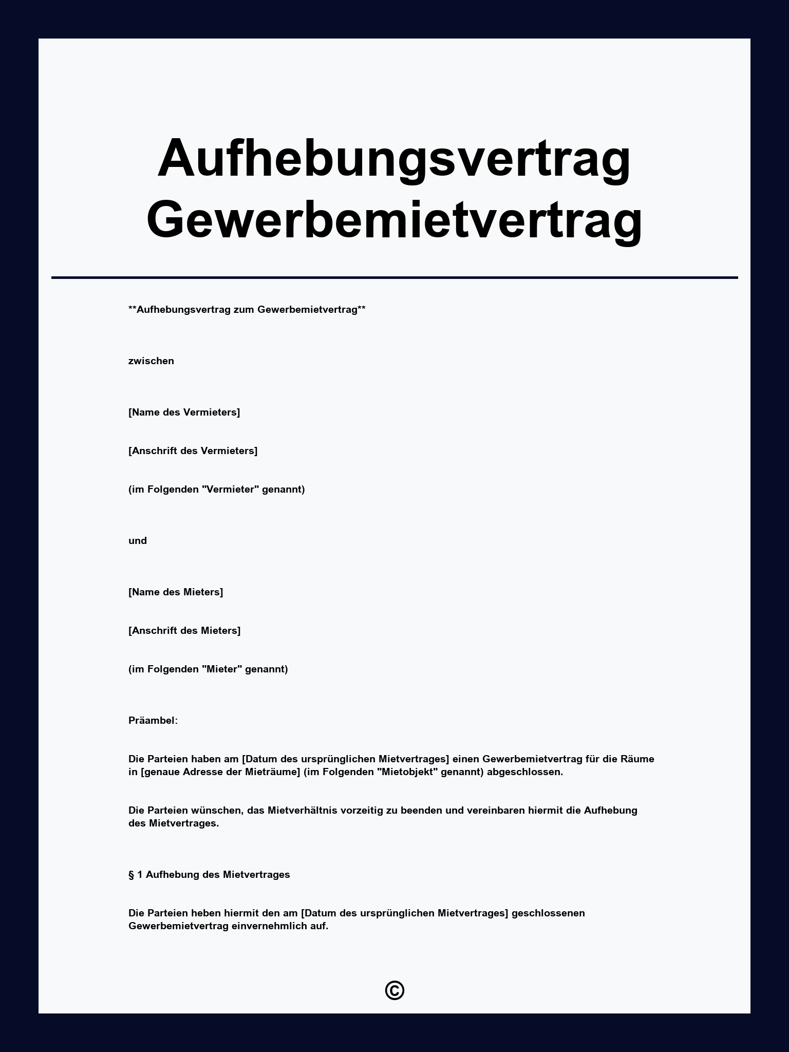 Aufhebungsvertrag Gewerbemietvertrag