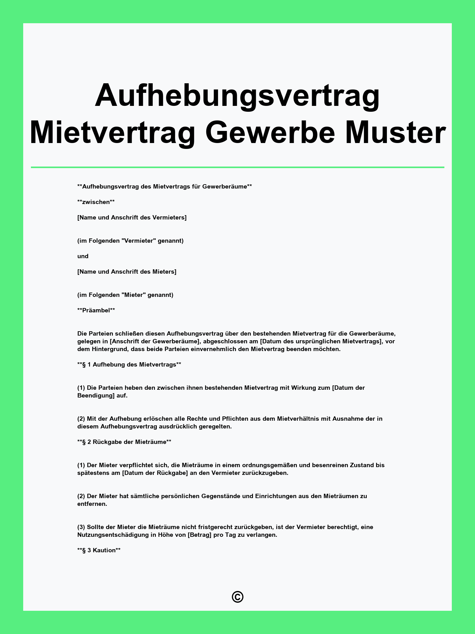 Aufhebungsvertrag Mietvertrag Gewerbe Muster