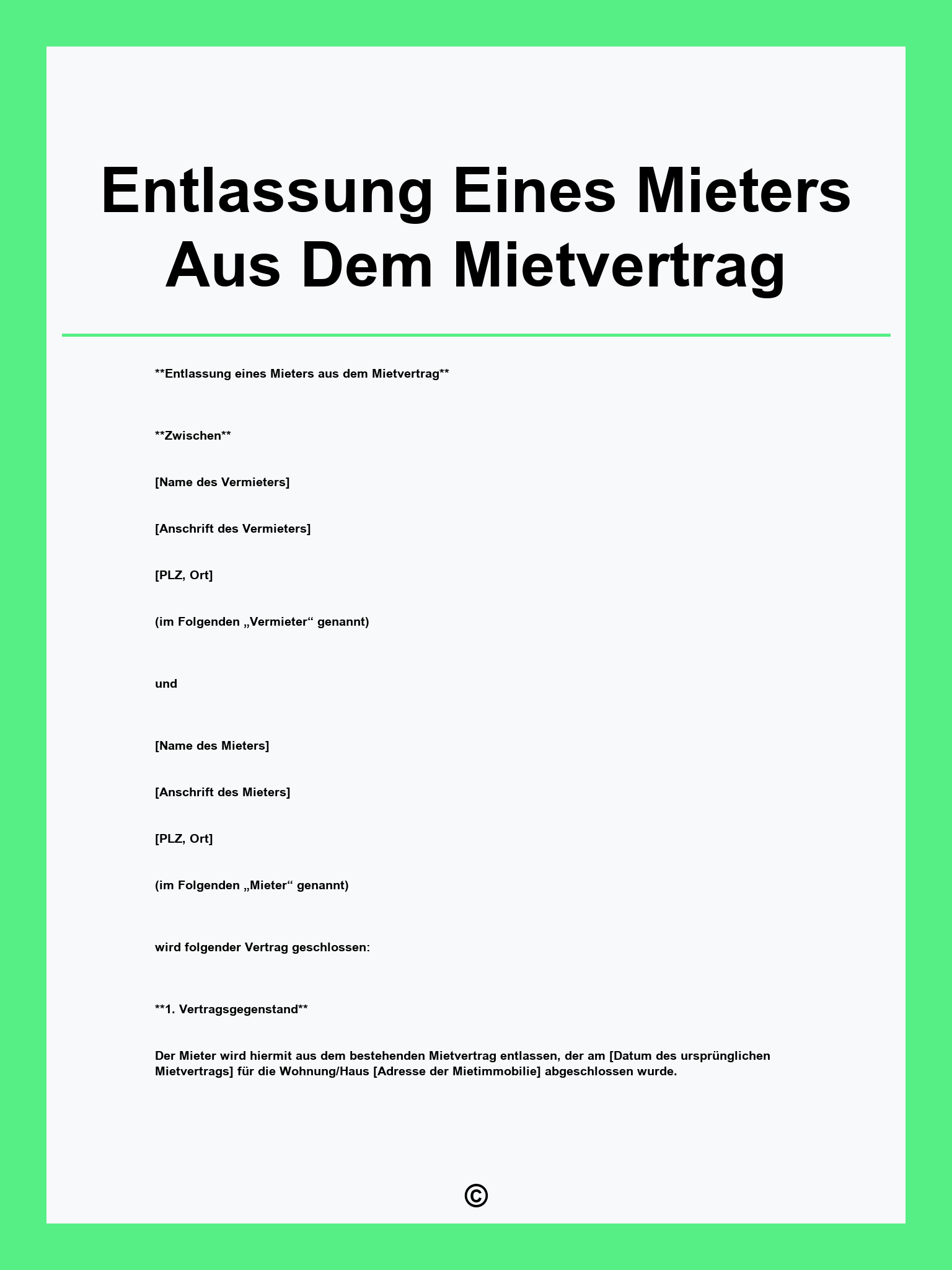 Entlassung Eines Mieters Aus Dem Mietvertrag