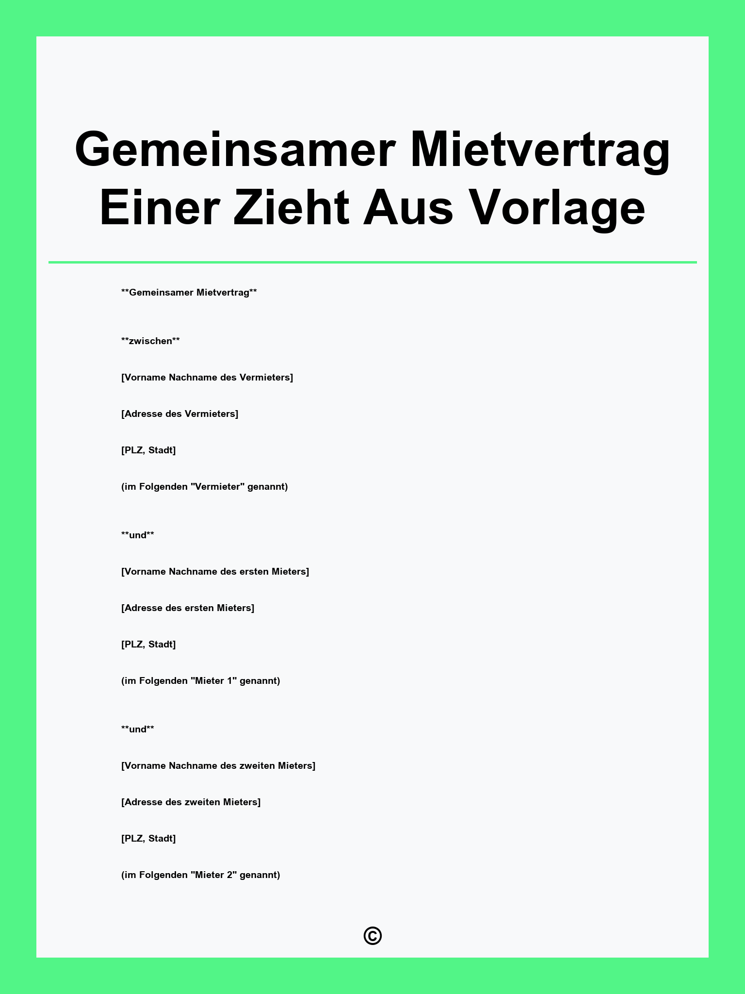 Gemeinsamer Mietvertrag Einer Zieht Aus Vorlage