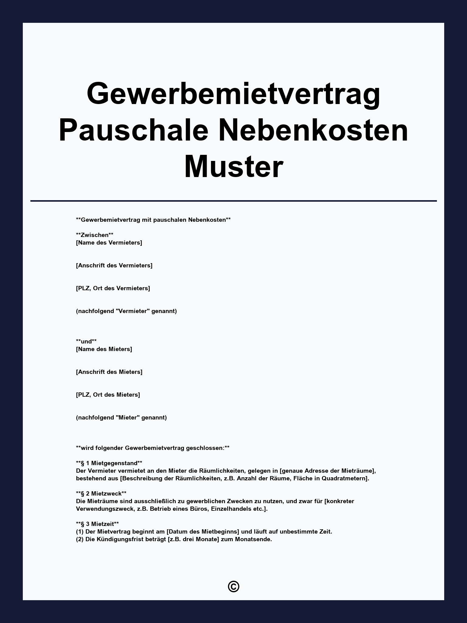 Gewerbemietvertrag Pauschale Nebenkosten Muster