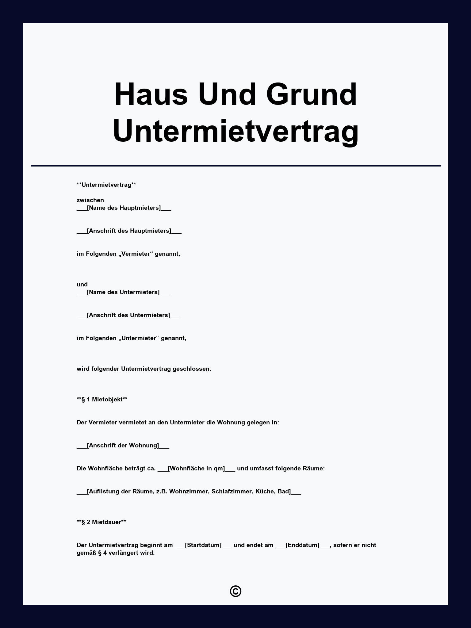 Haus Und Grund Untermietvertrag