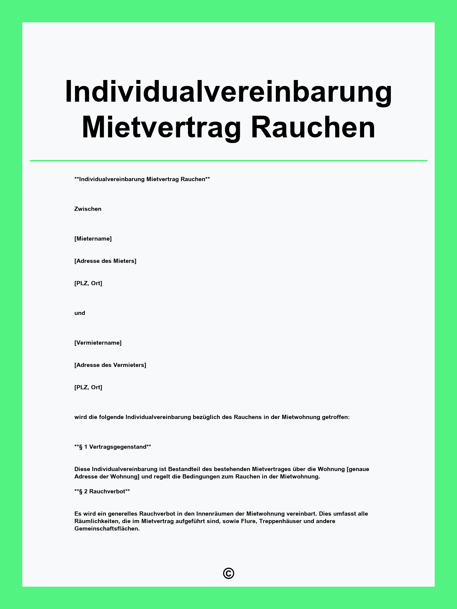Individualvereinbarung Mietvertrag Rauchen