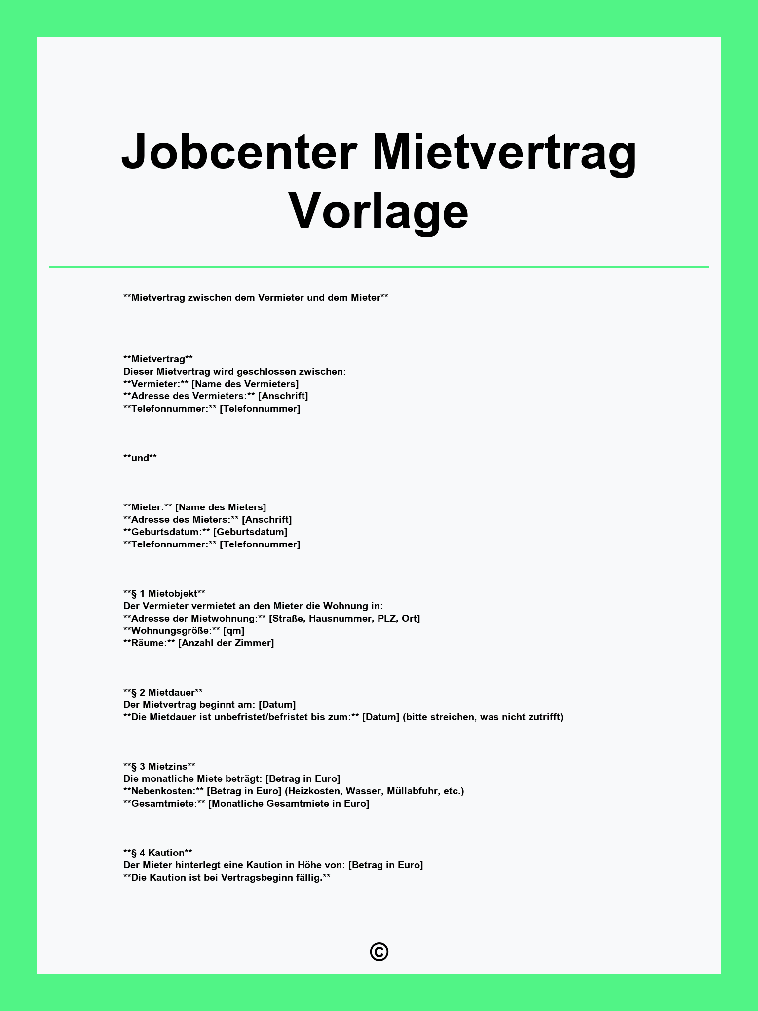 Jobcenter Mietvertrag Vorlage