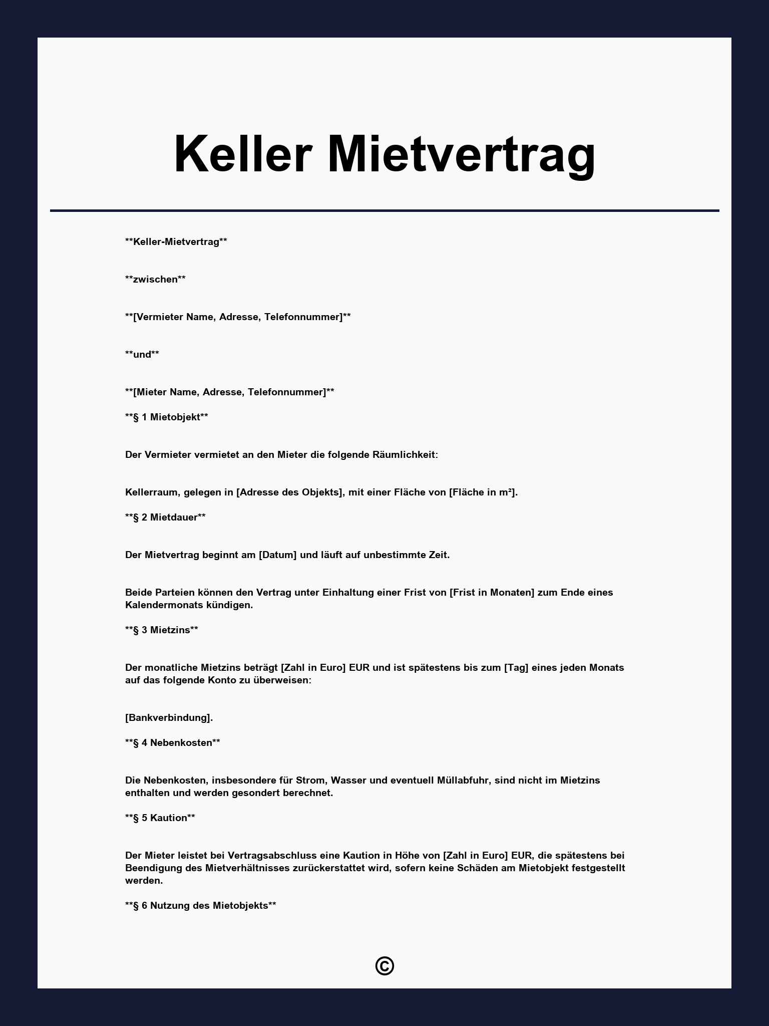 Keller Mietvertrag