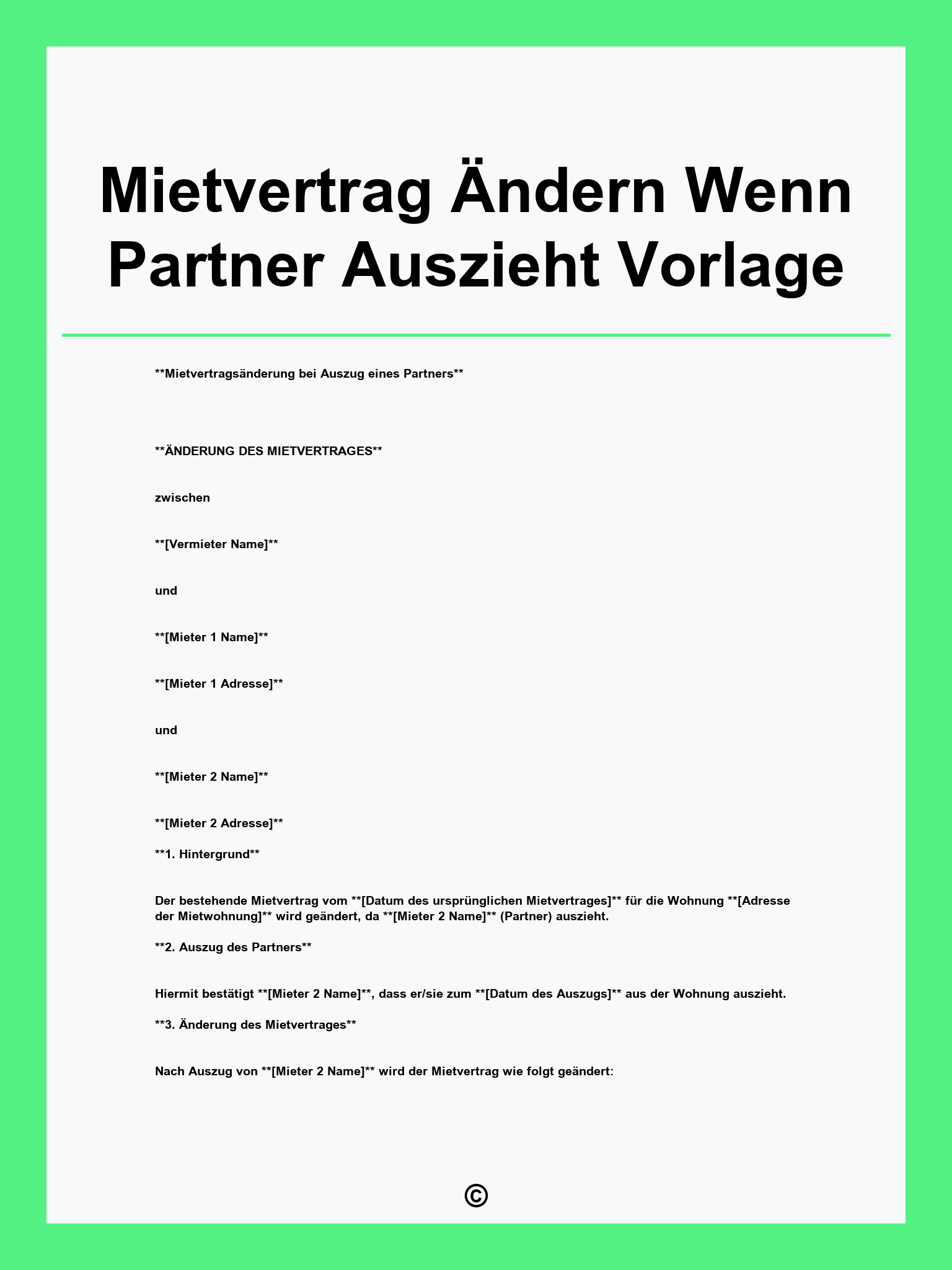 Mietvertrag Ändern Wenn Partner Auszieht Vorlage
