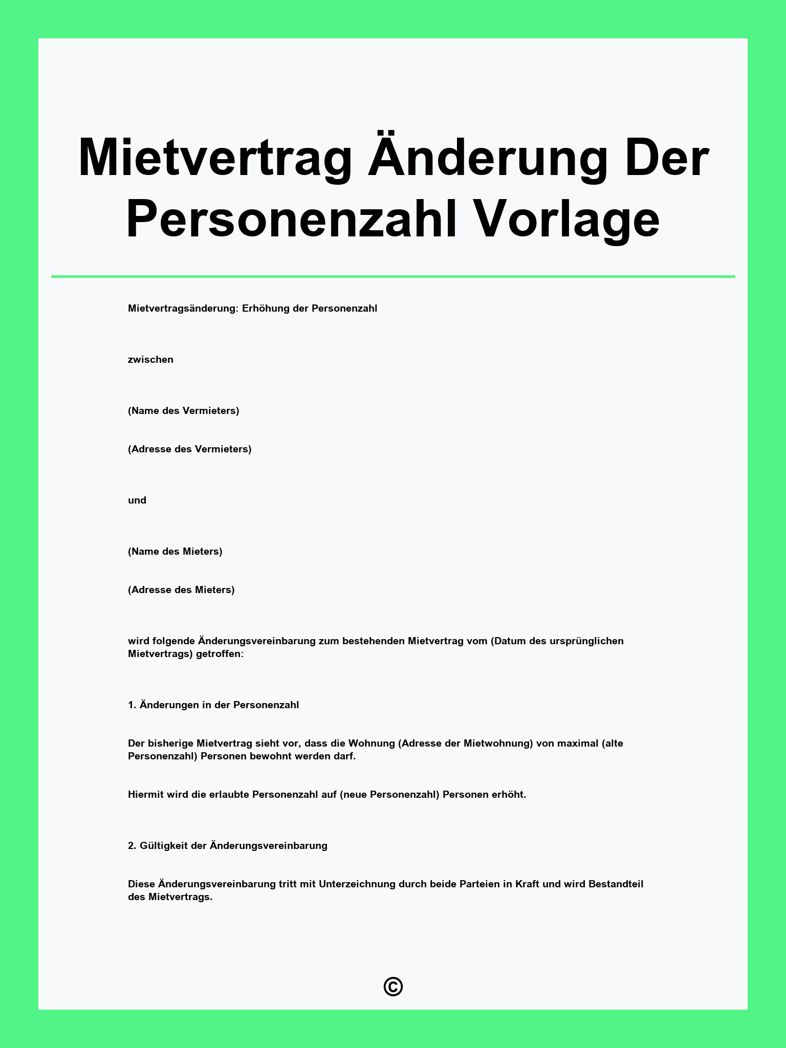 Mietvertrag Änderung Der Personenzahl Vorlage