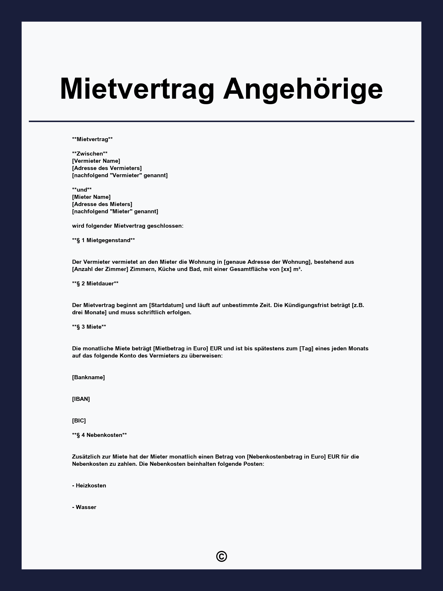 Mietvertrag Angehörige