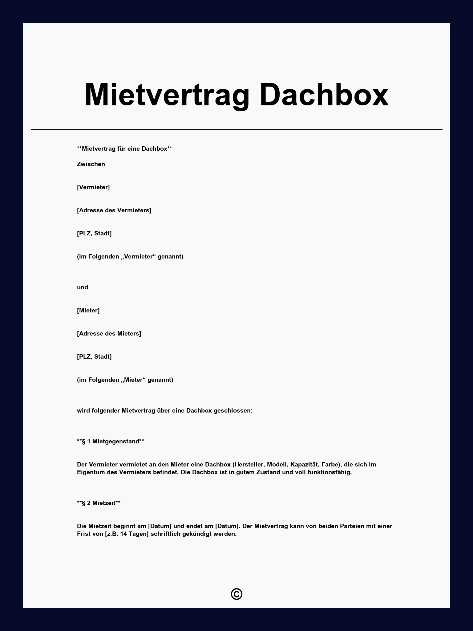 Mietvertrag Dachbox
