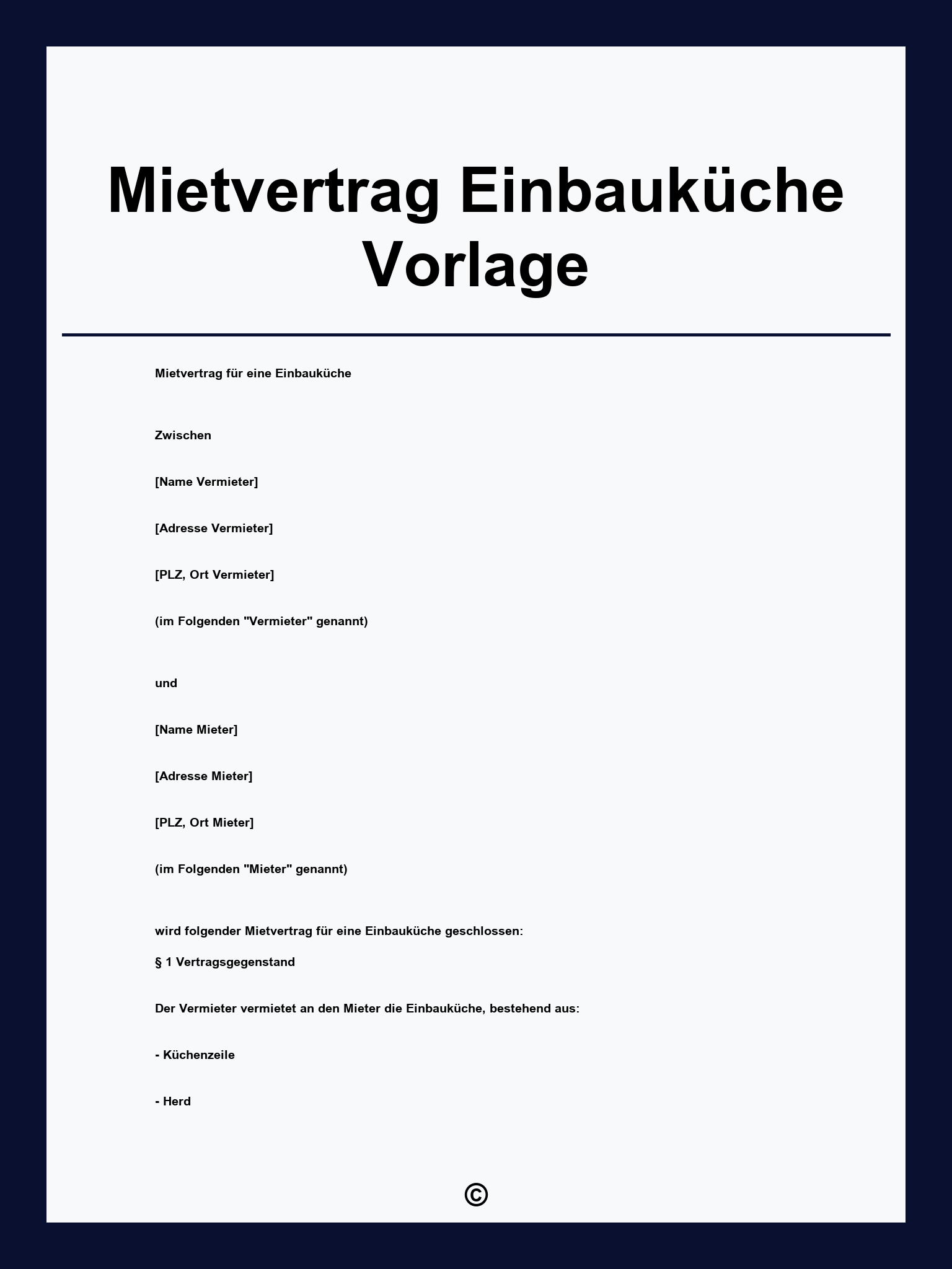 Mietvertrag Einbauküche Vorlage