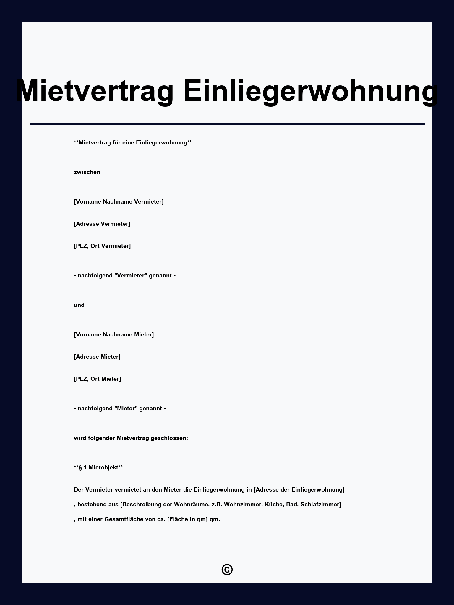 Mietvertrag Einliegerwohnung