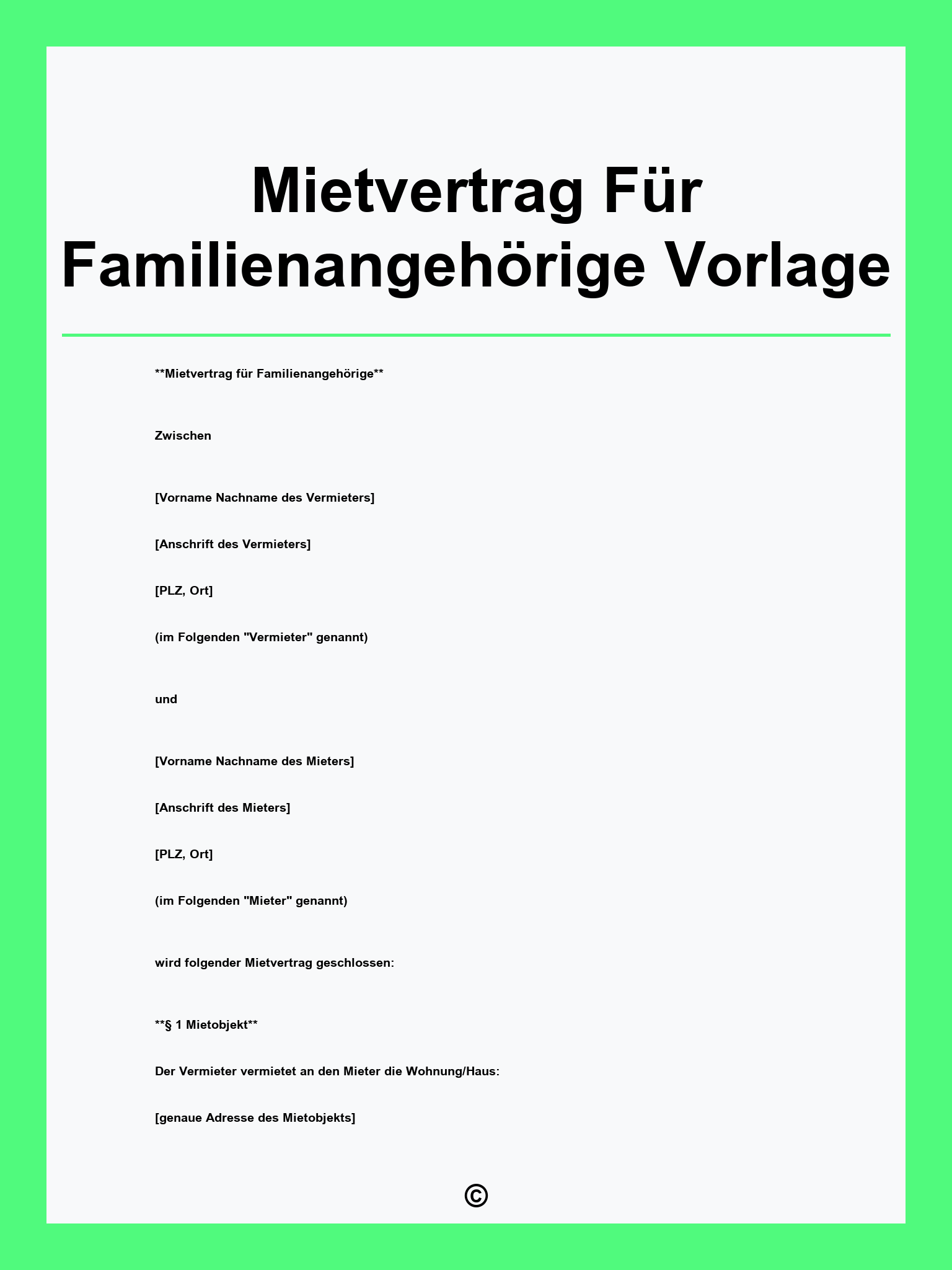 Mietvertrag Für Familienangehörige Vorlage