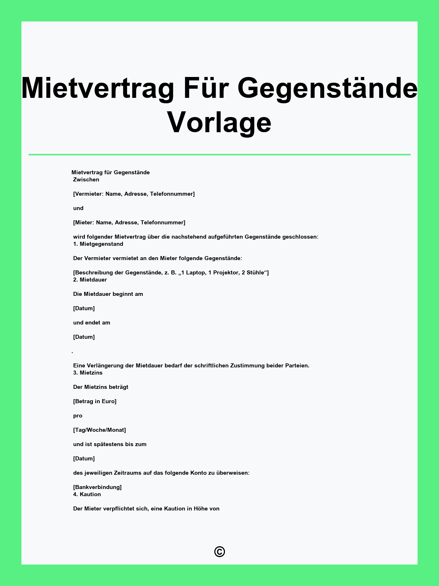 Mietvertrag Für Gegenstände Vorlage