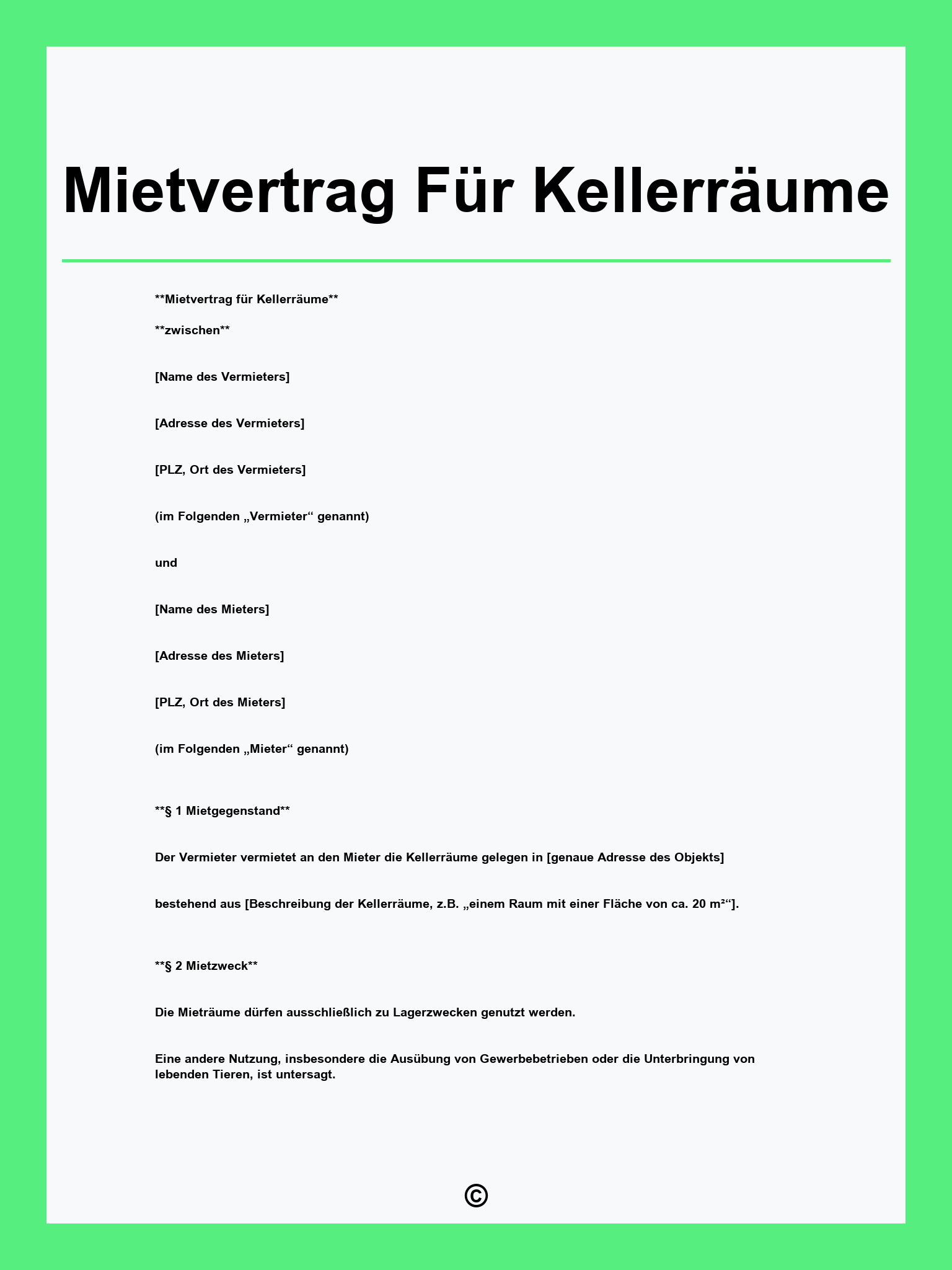 Mietvertrag Für Kellerräume