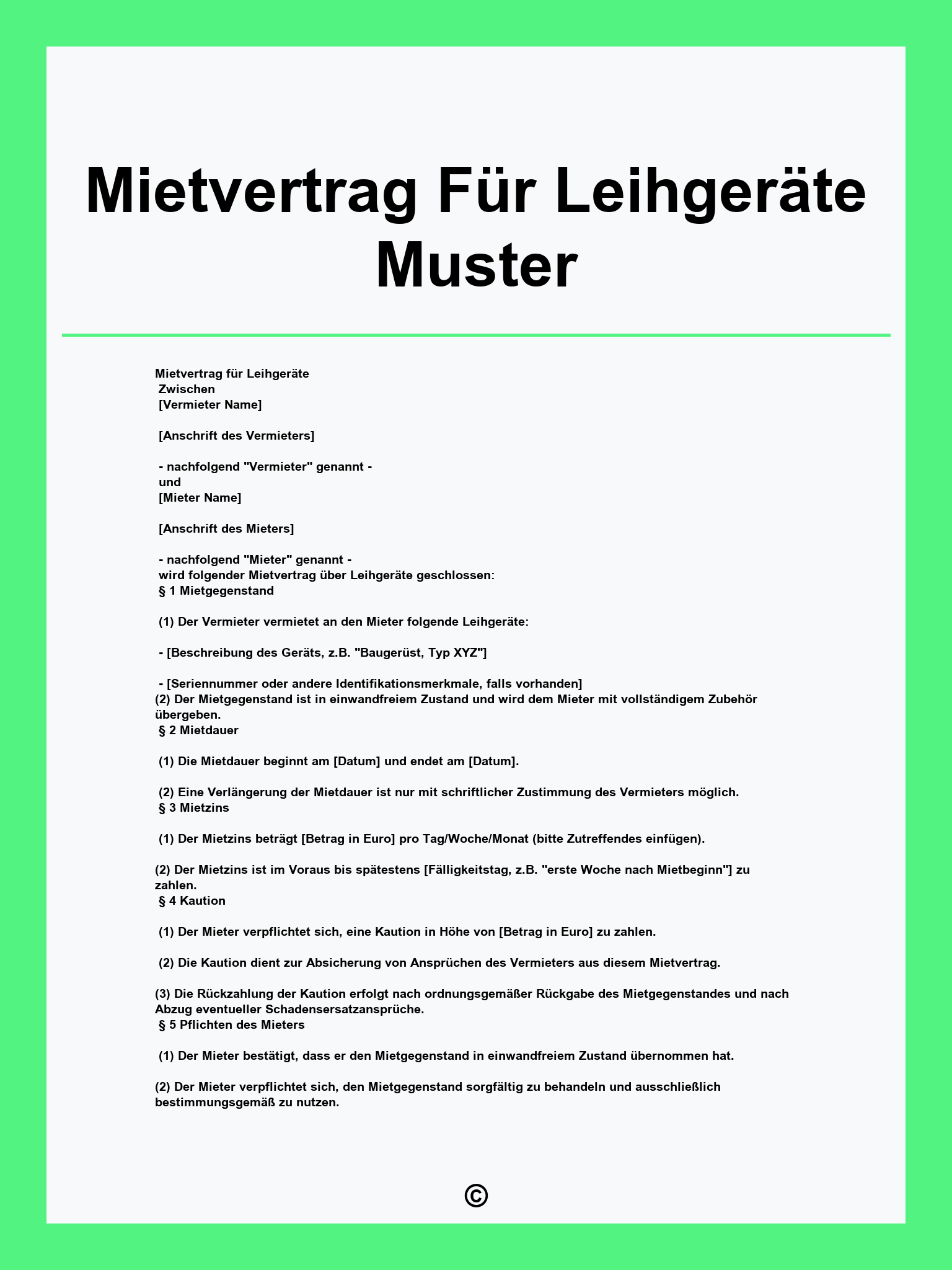 Mietvertrag Für Leihgeräte Muster