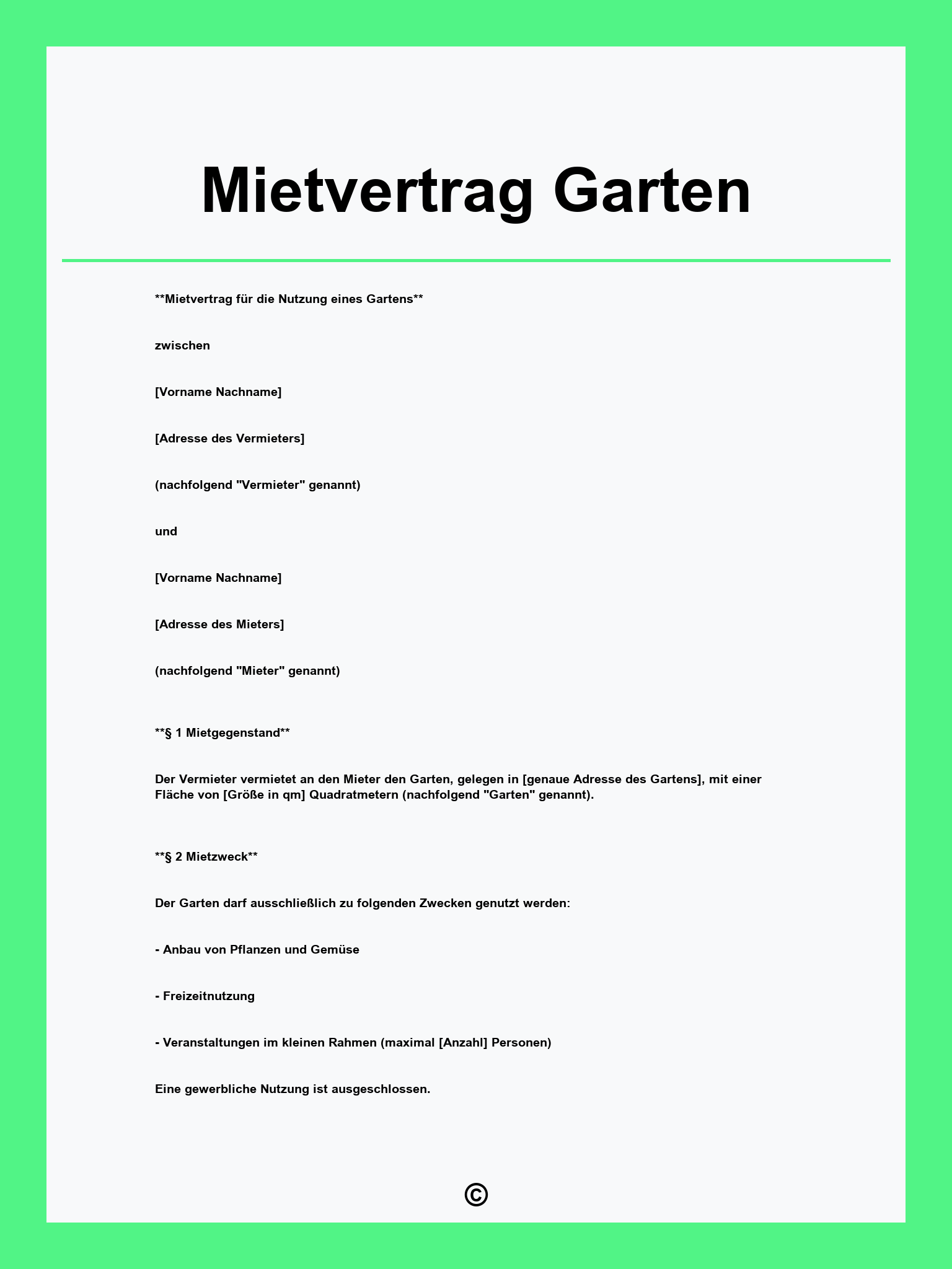 Mietvertrag Garten