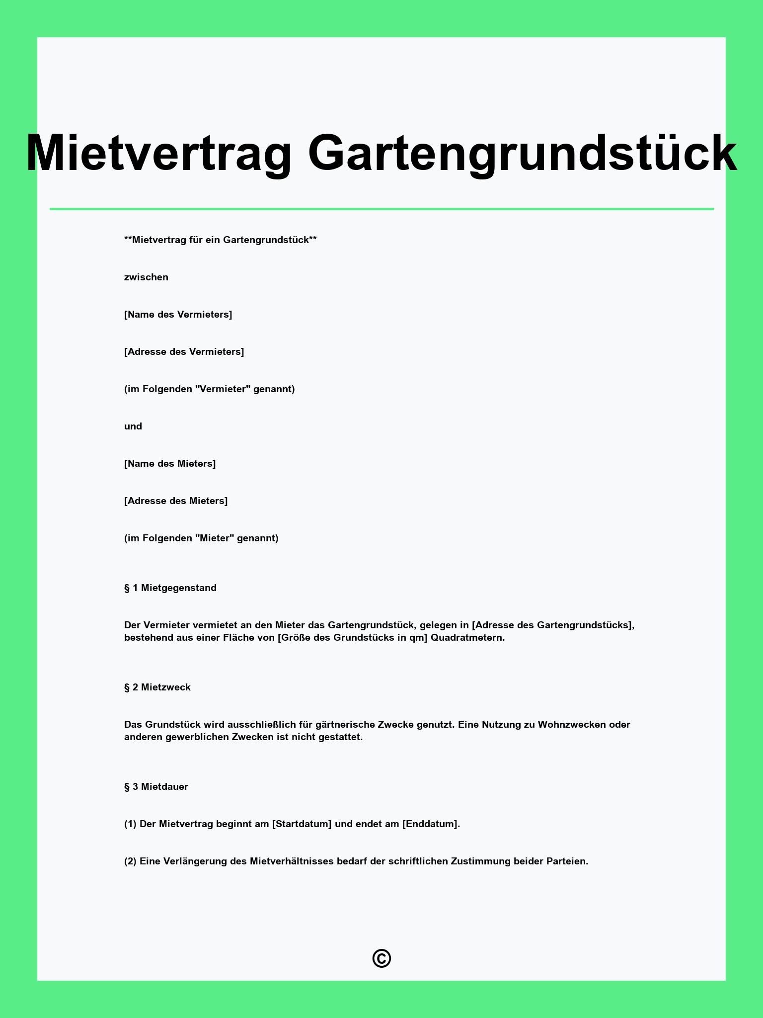 Mietvertrag Gartengrundstück
