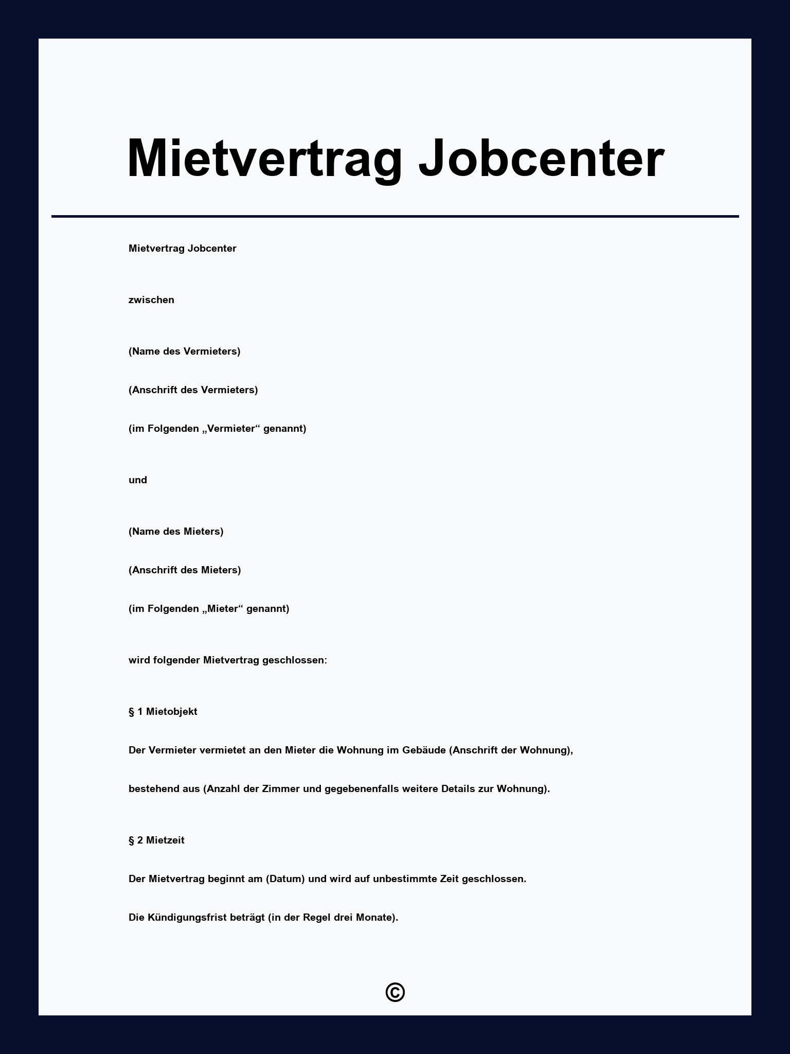 Mietvertrag Jobcenter