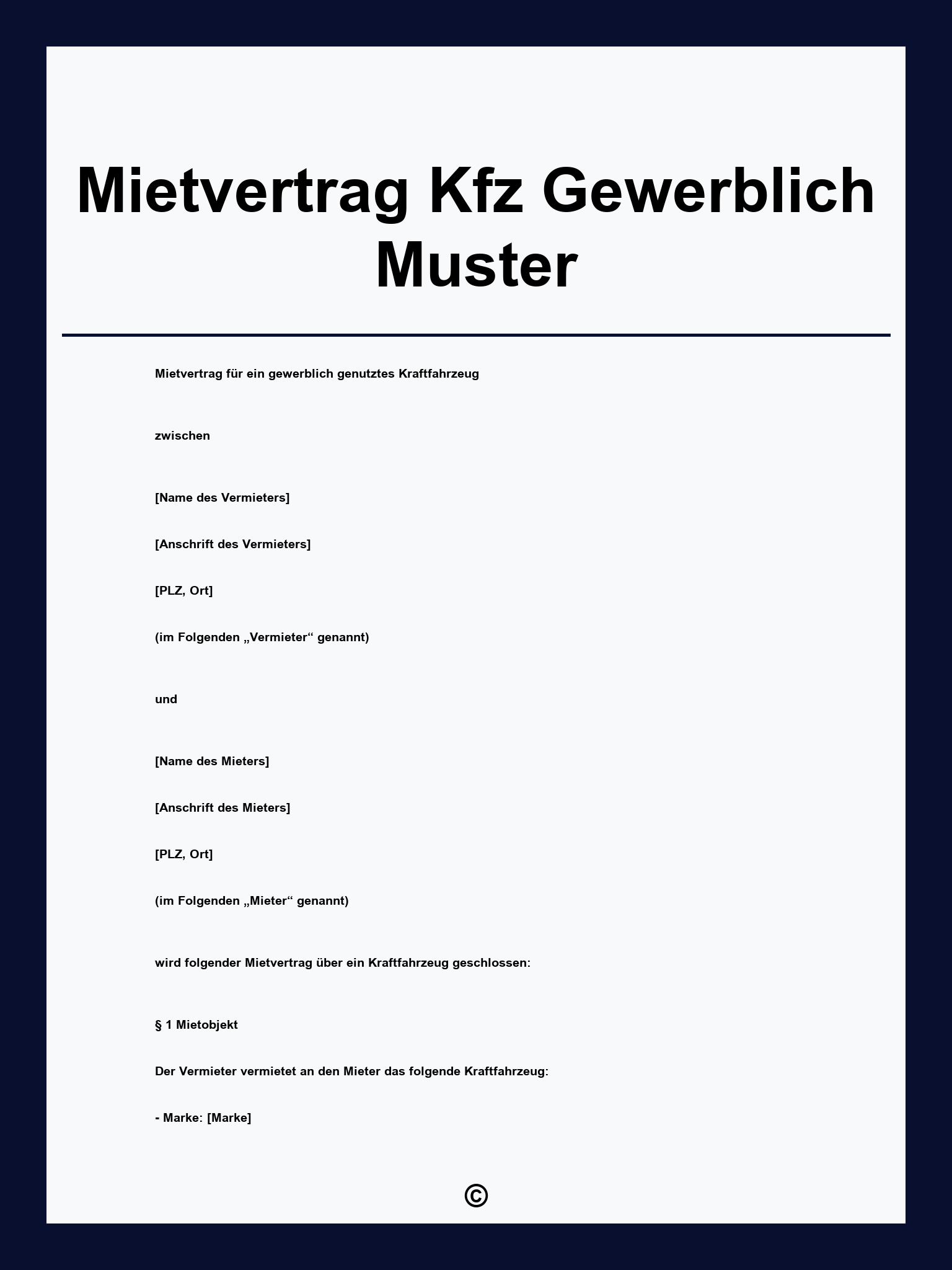 Mietvertrag Kfz Gewerblich Muster