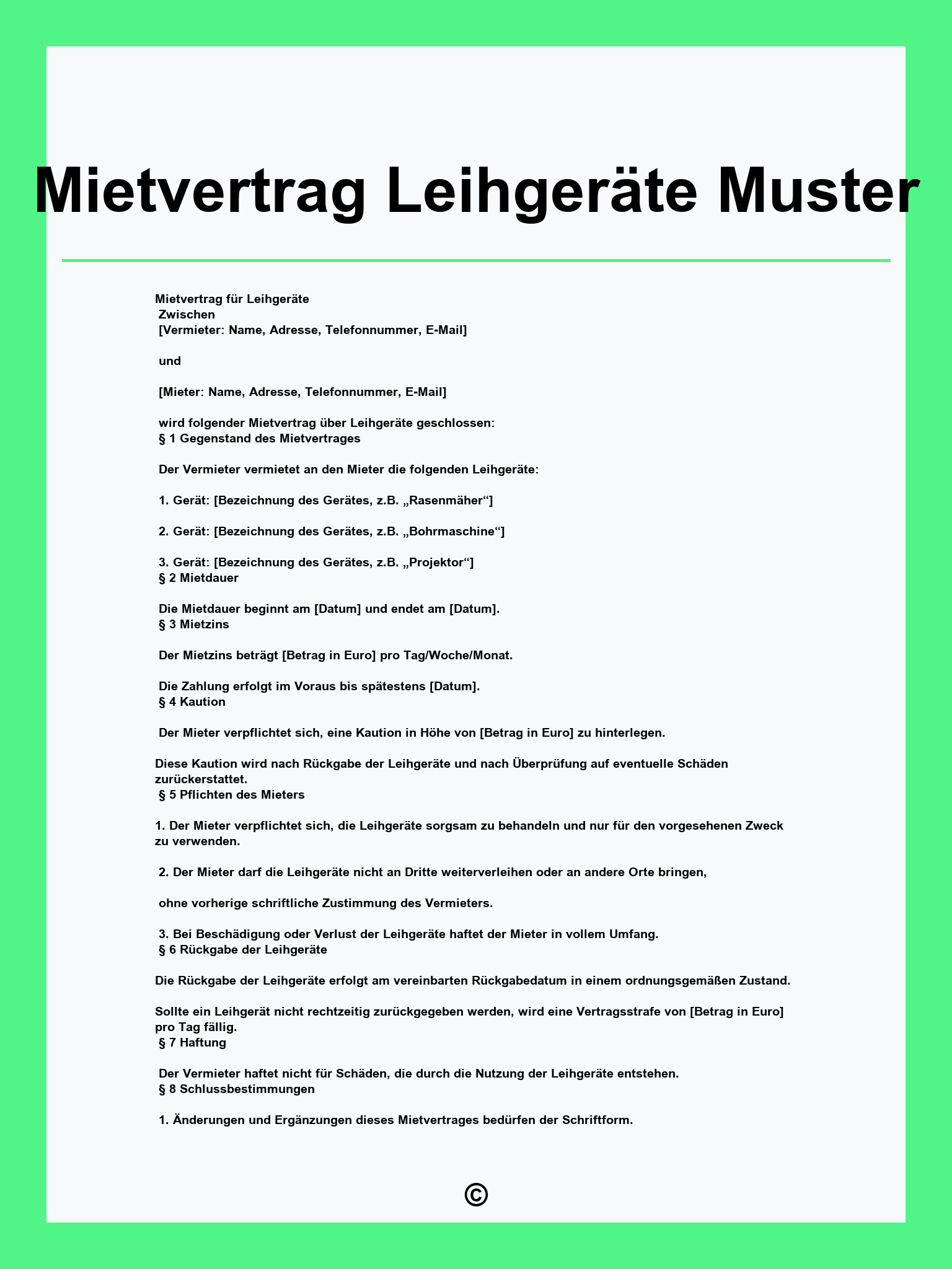 Mietvertrag Leihgeräte Muster