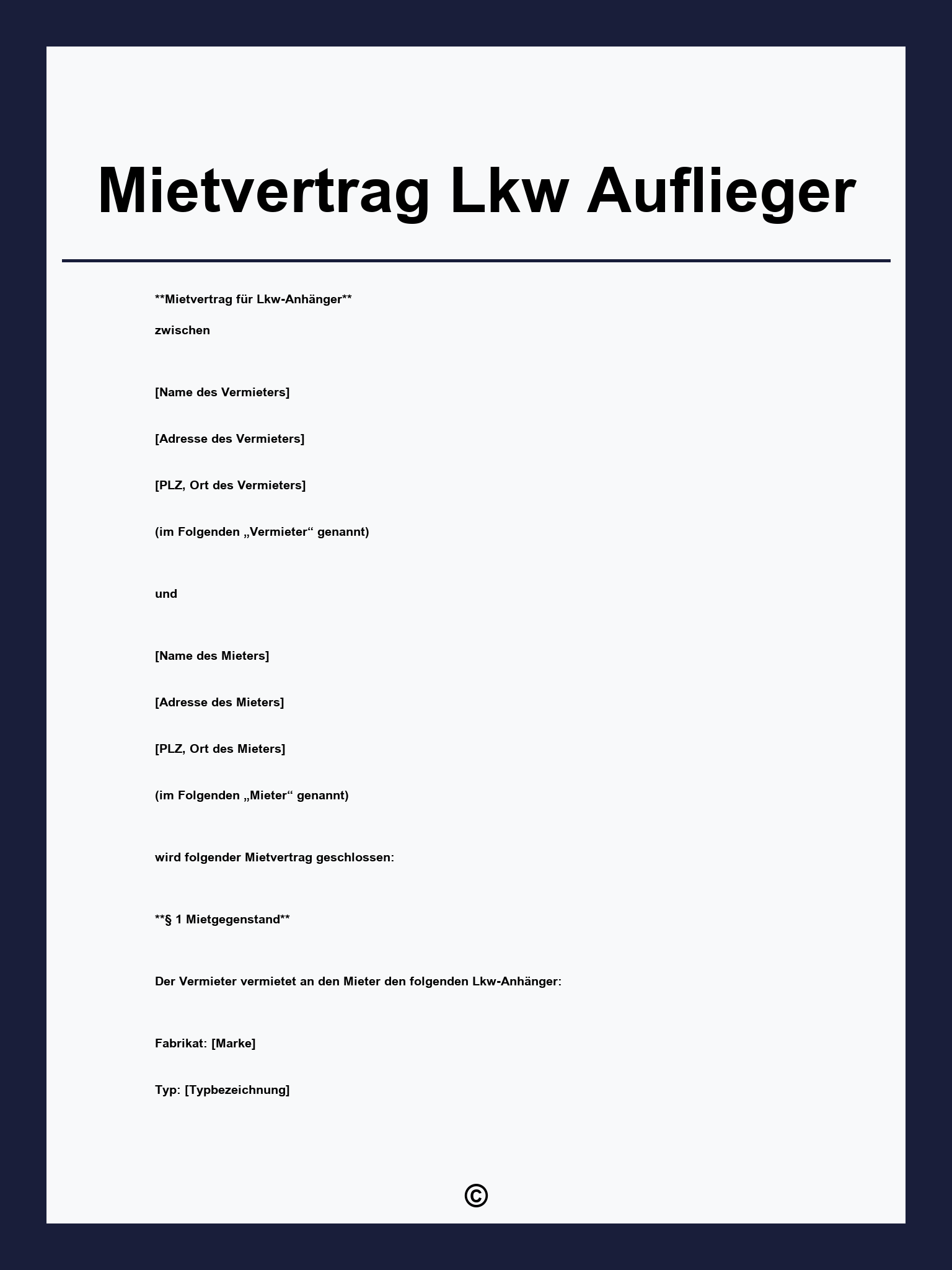 Mietvertrag Lkw Auflieger