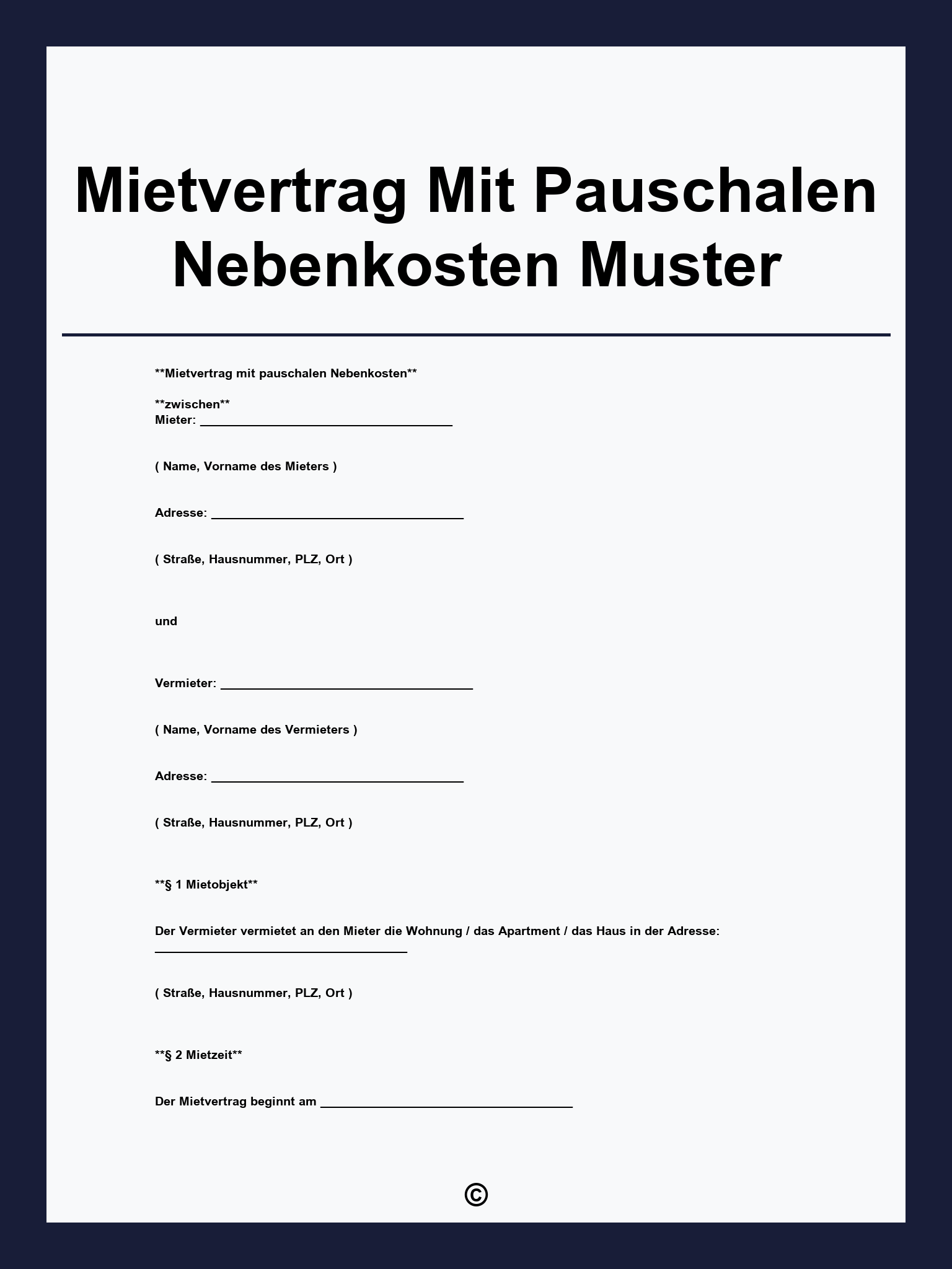 Mietvertrag Mit Pauschalen Nebenkosten Muster
