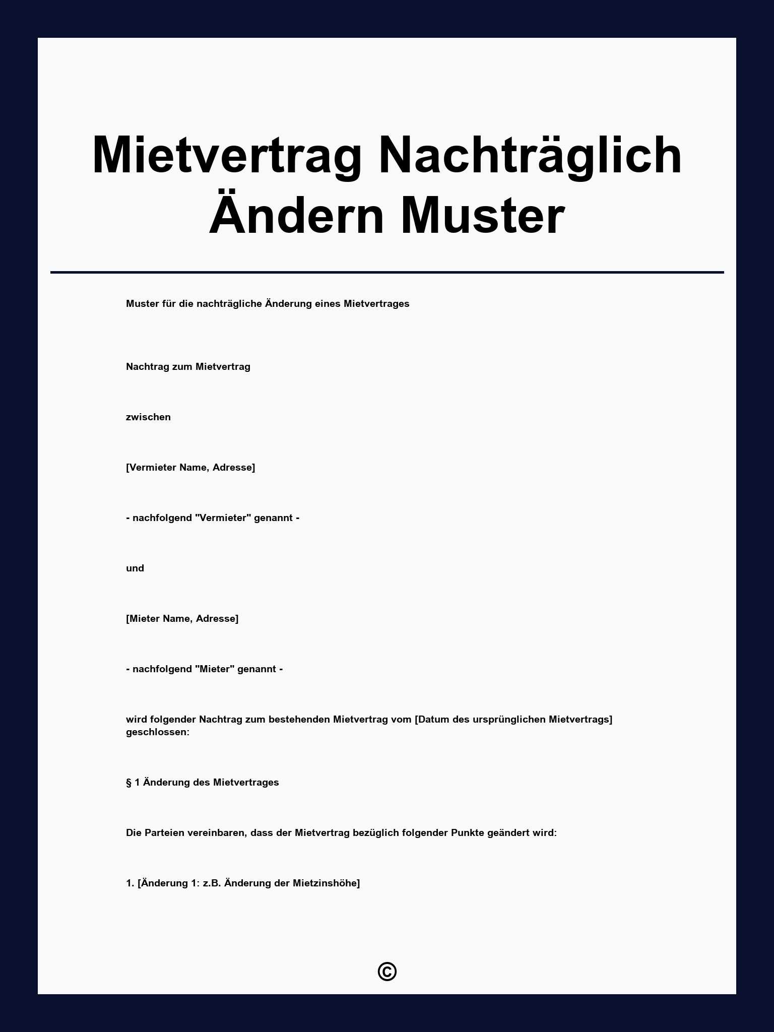 Mietvertrag Nachträglich Ändern Muster