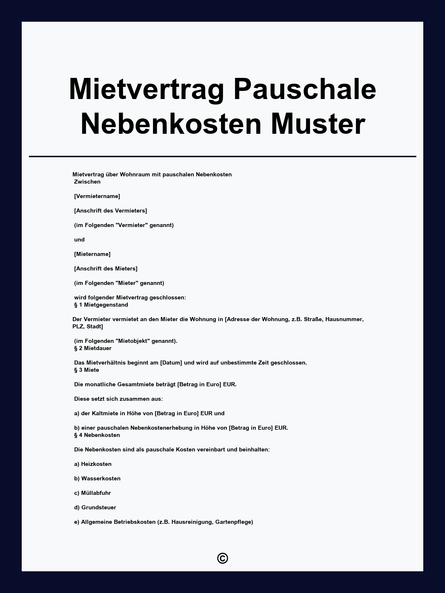 Mietvertrag Pauschale Nebenkosten Muster
