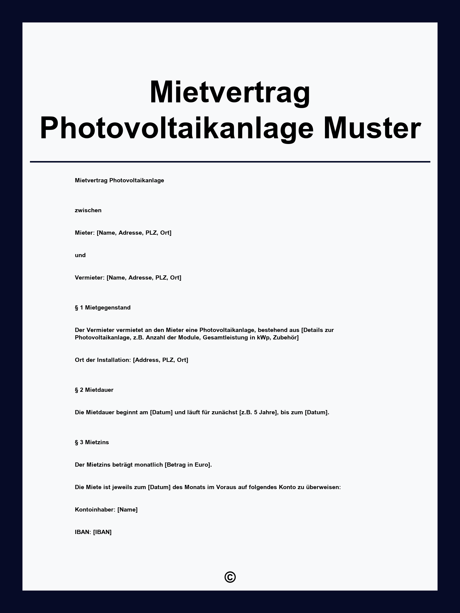 Mietvertrag Photovoltaikanlage Muster