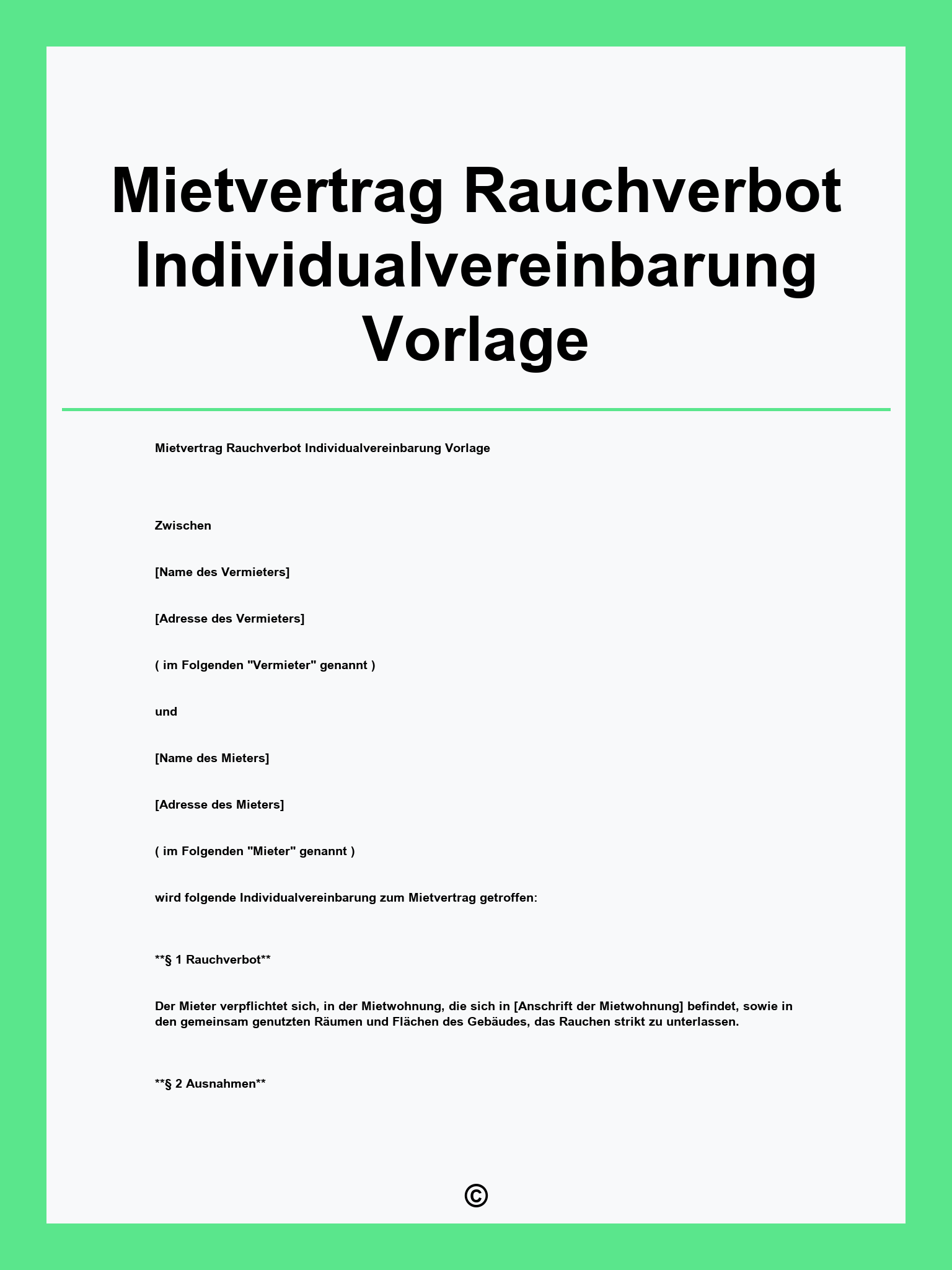 Mietvertrag Rauchverbot Individualvereinbarung Vorlage