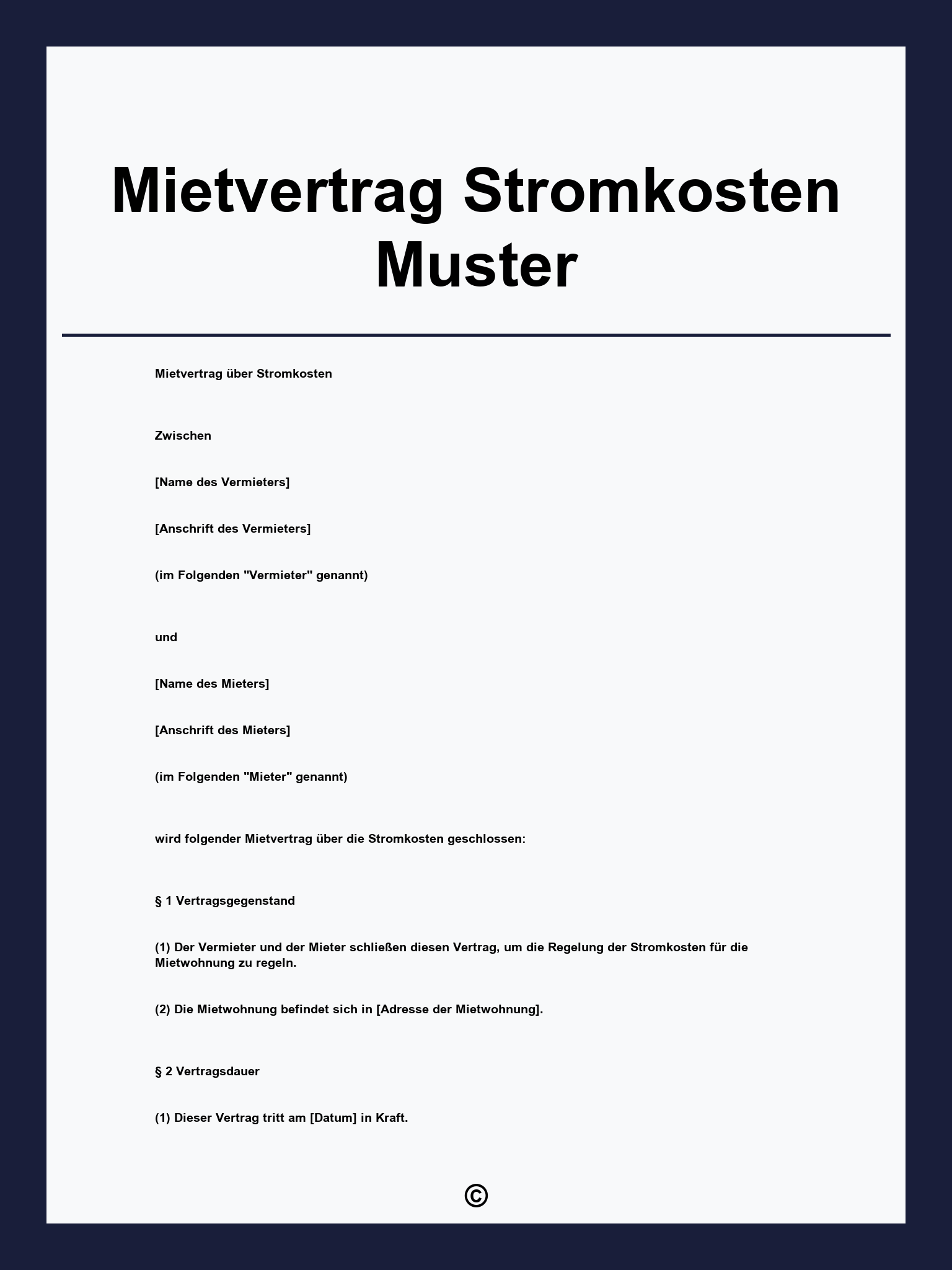 Mietvertrag Stromkosten Muster