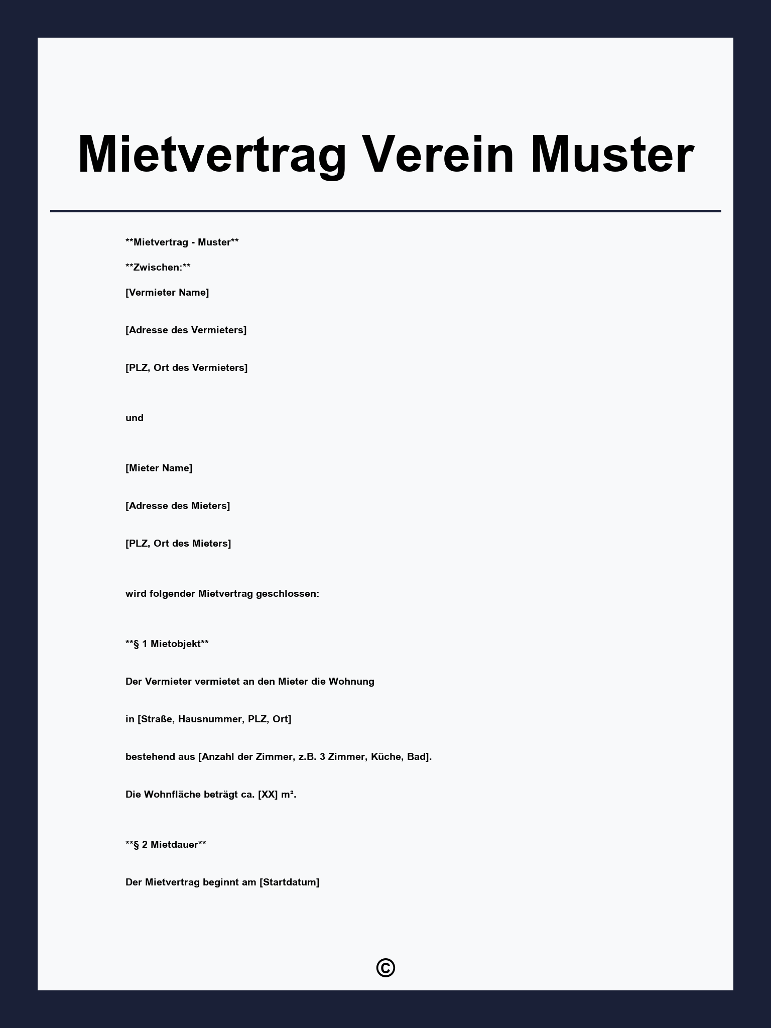 Mietvertrag Verein Muster