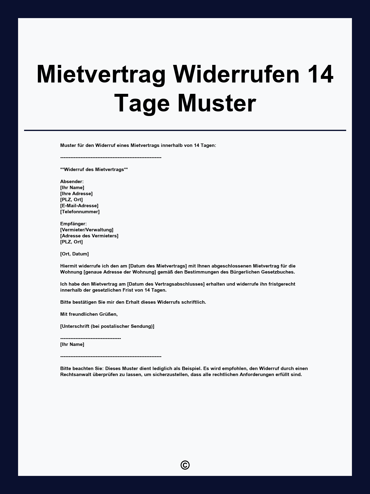 Mietvertrag Widerrufen 14 Tage Muster
