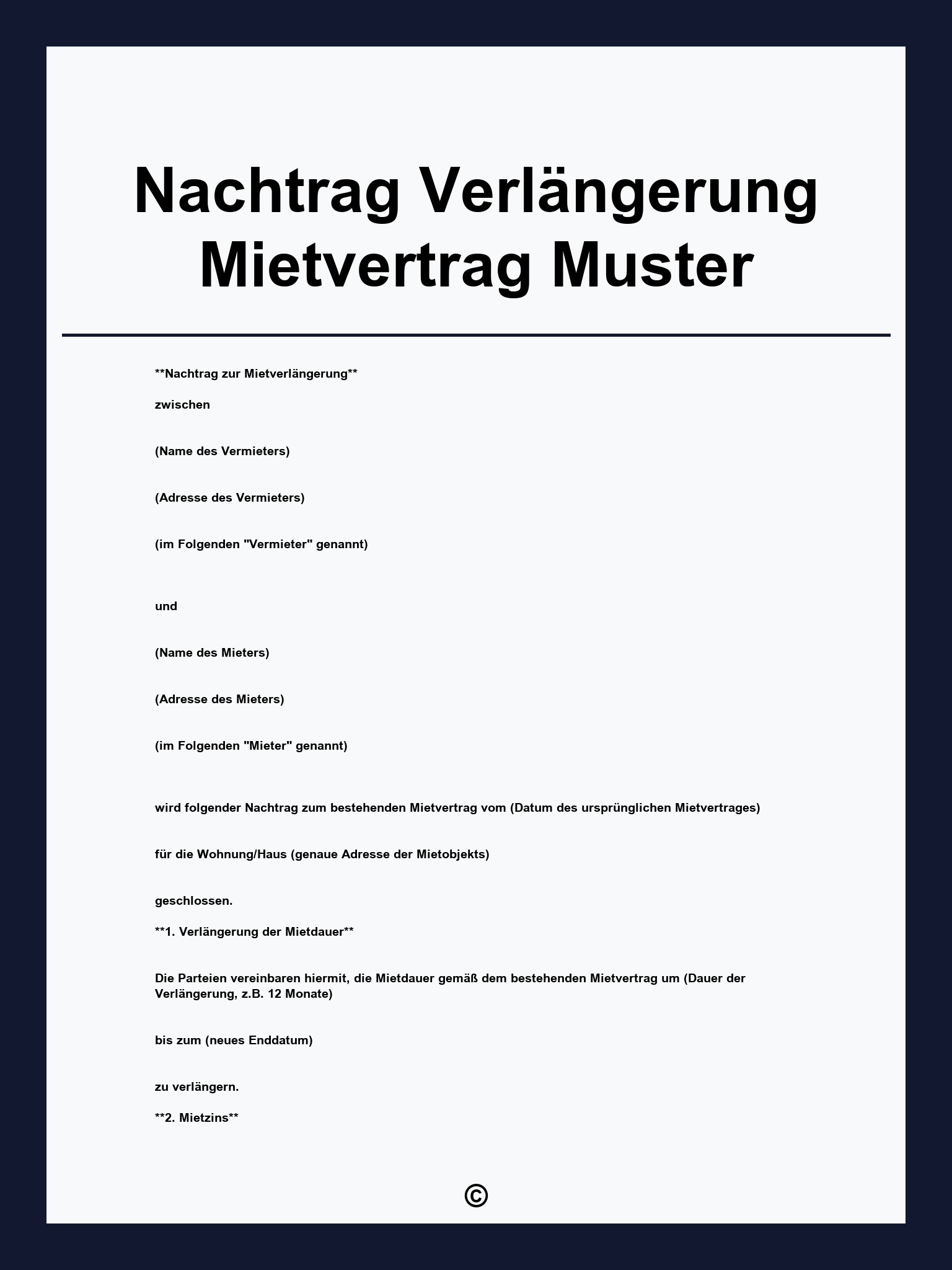Nachtrag Verlängerung Mietvertrag Muster