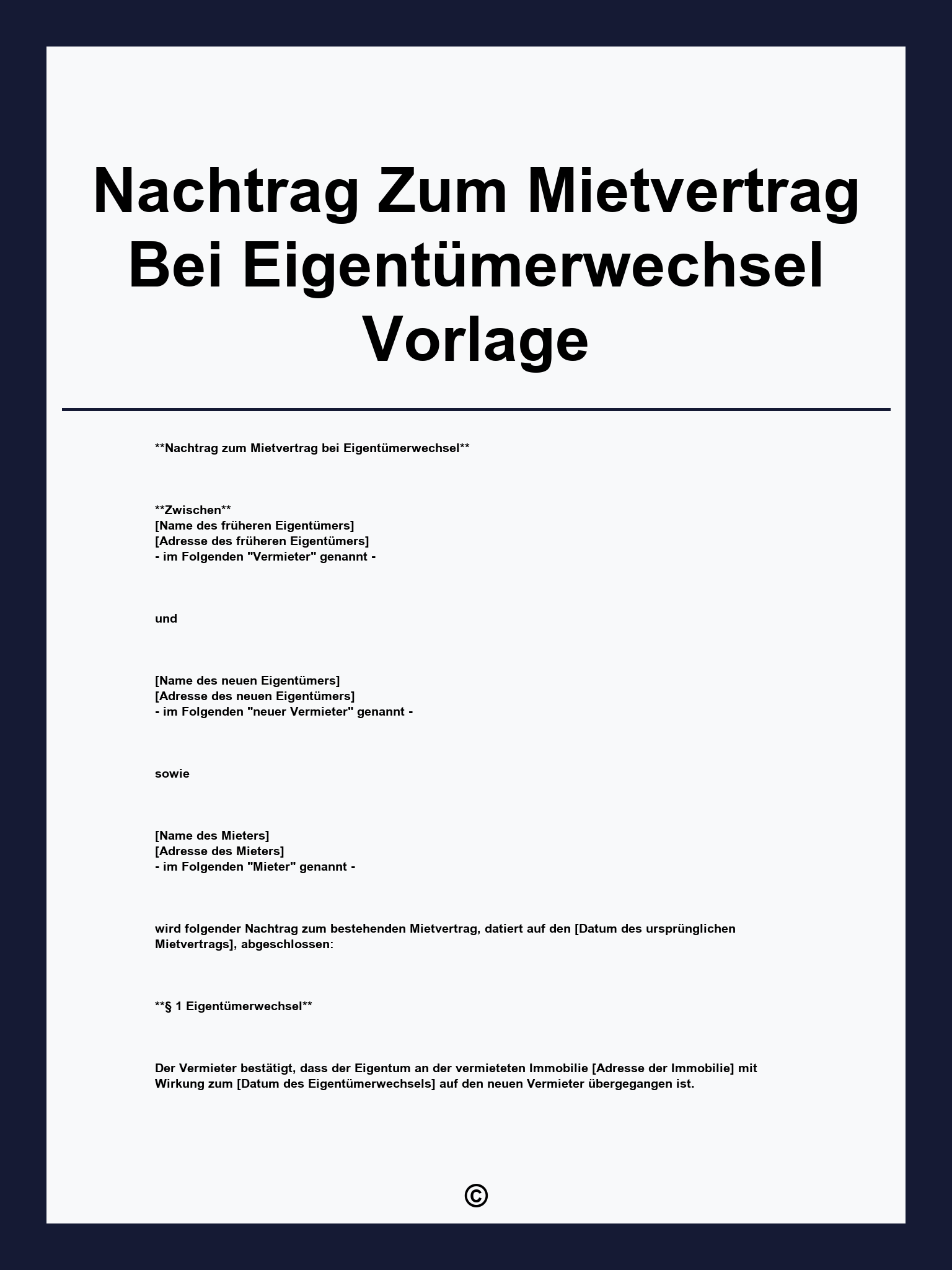 Nachtrag Zum Mietvertrag Bei Eigentümerwechsel Vorlage