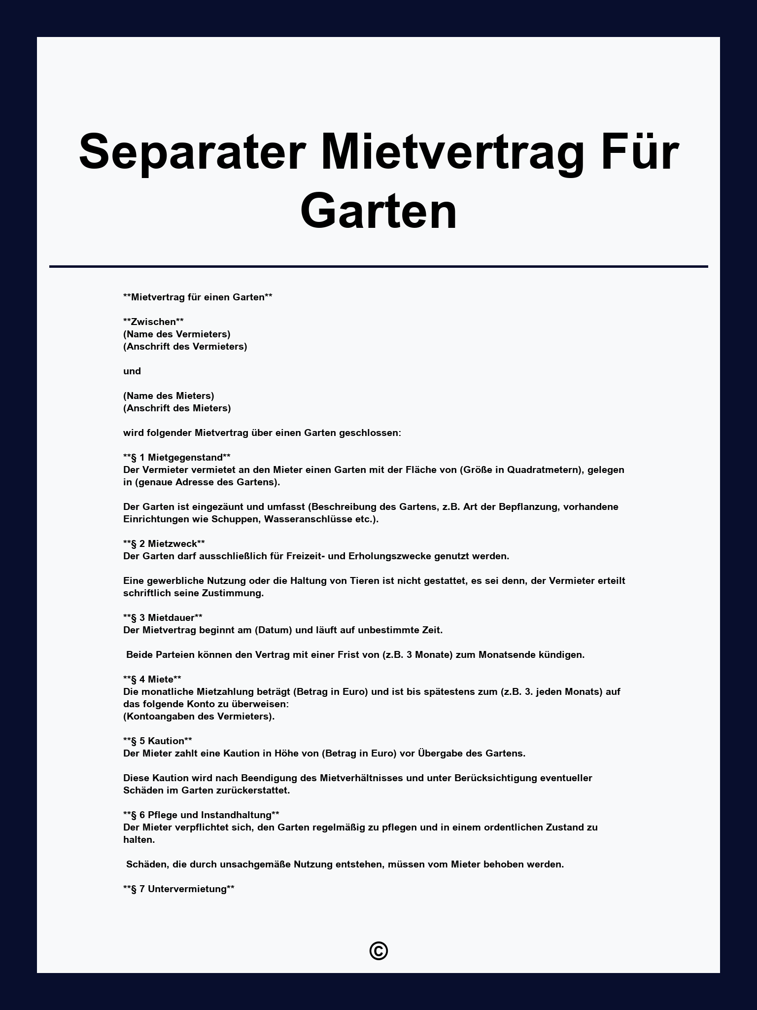 Separater Mietvertrag Für Garten