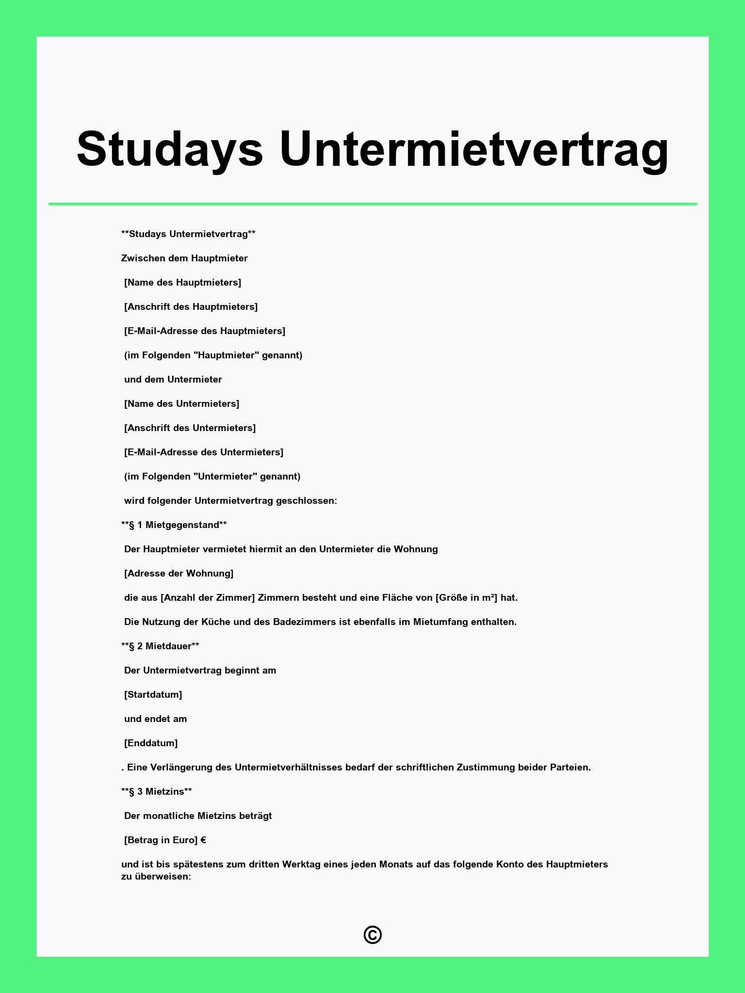 Studays Untermietvertrag