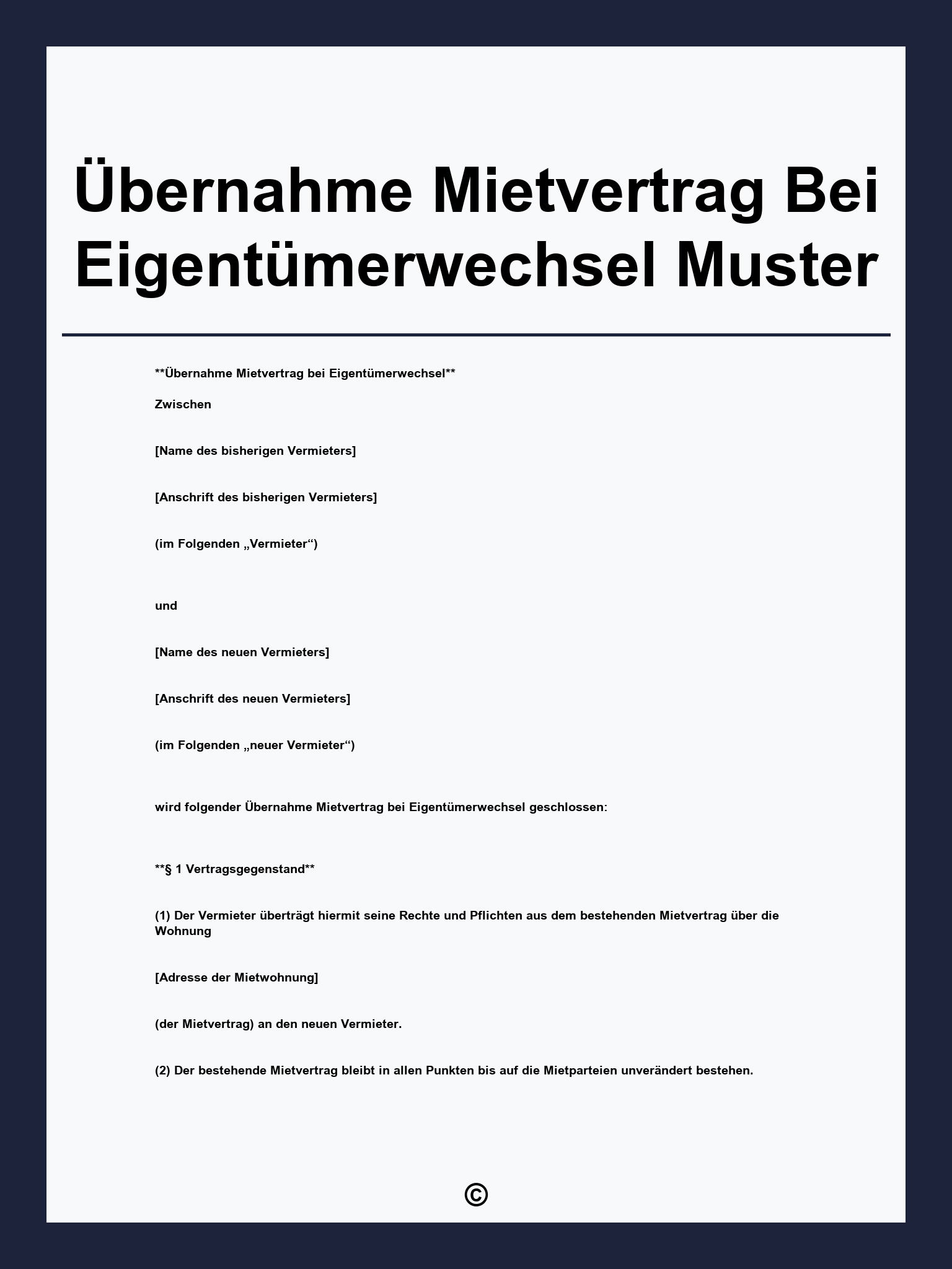 Übernahme Mietvertrag Bei Eigentümerwechsel Muster