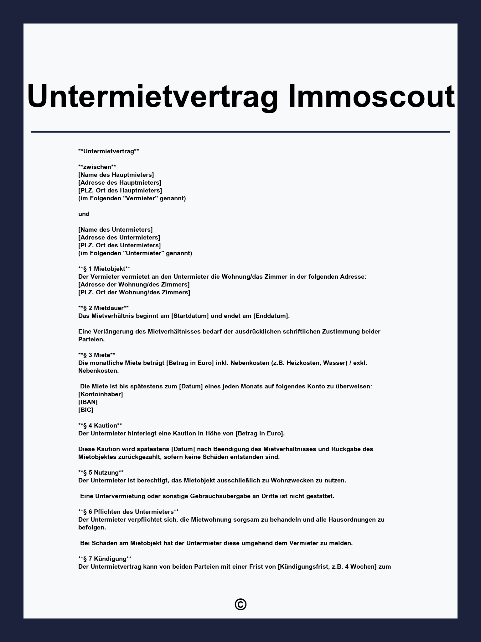 Untermietvertrag Immoscout