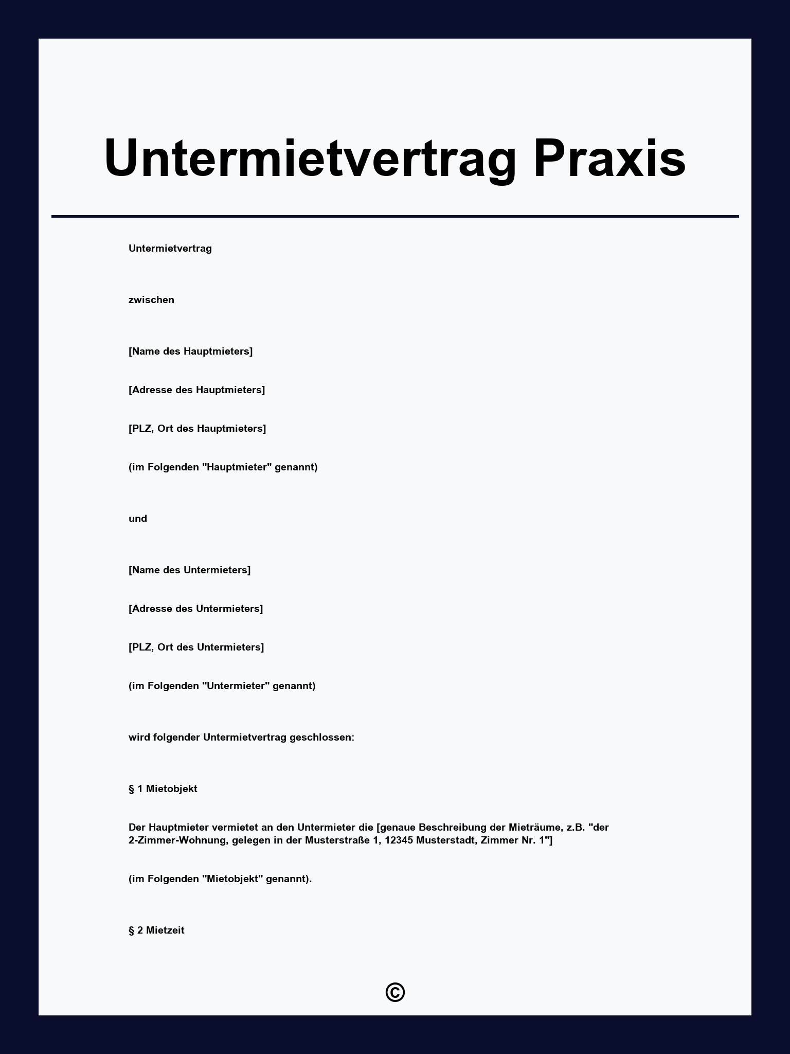 Untermietvertrag Praxis
