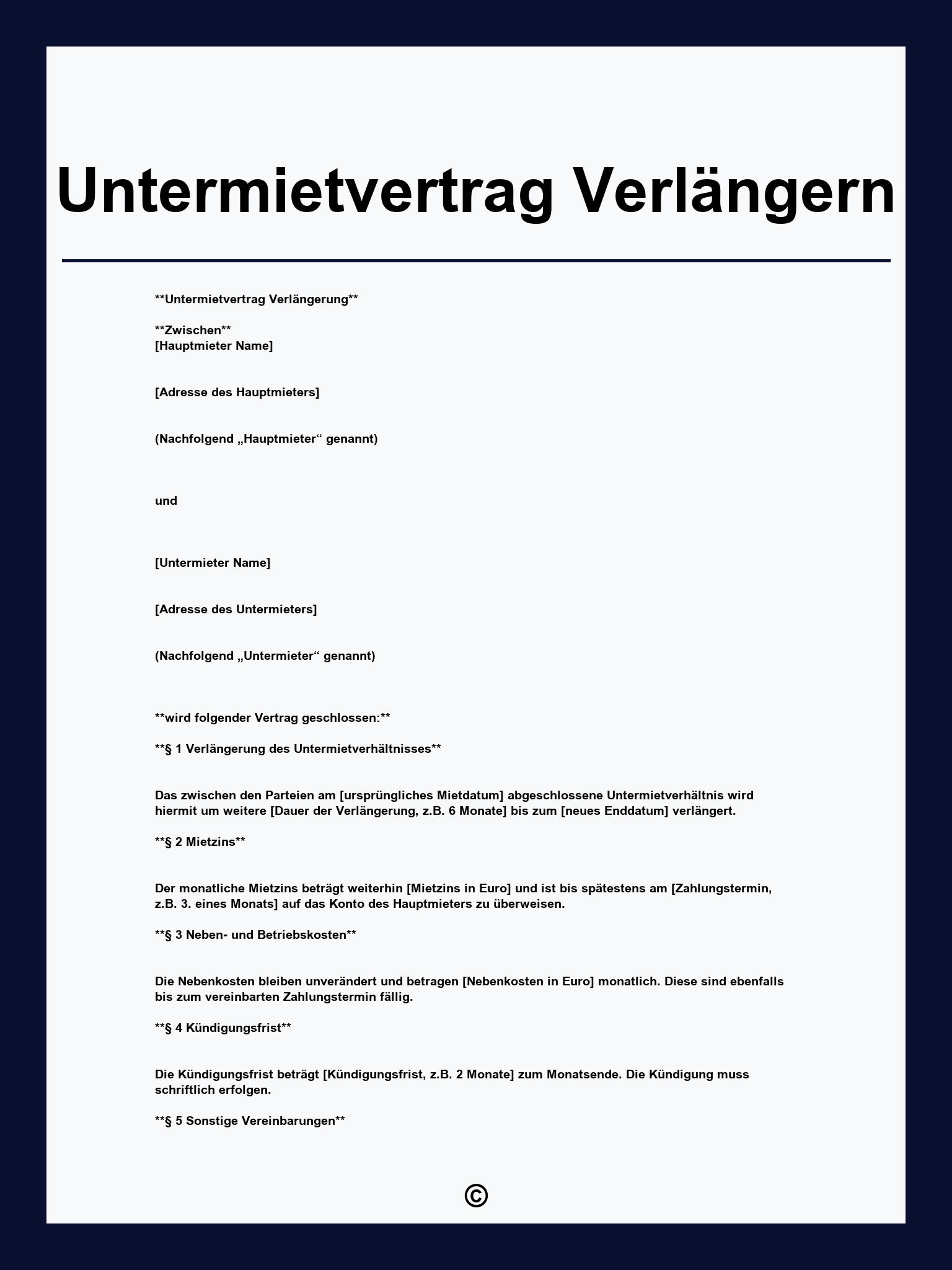 Untermietvertrag Verlängern