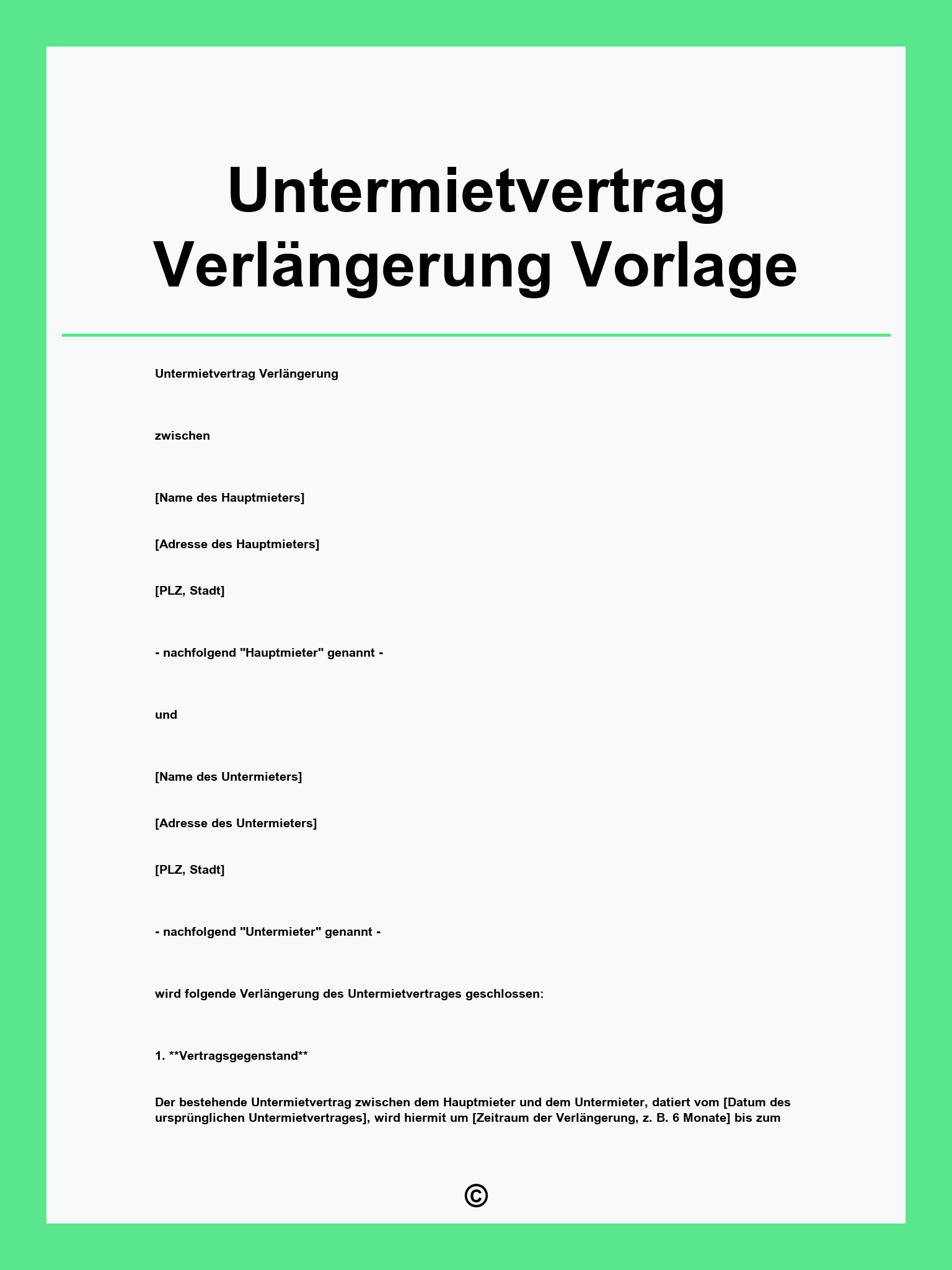 Untermietvertrag Verlängerung Vorlage