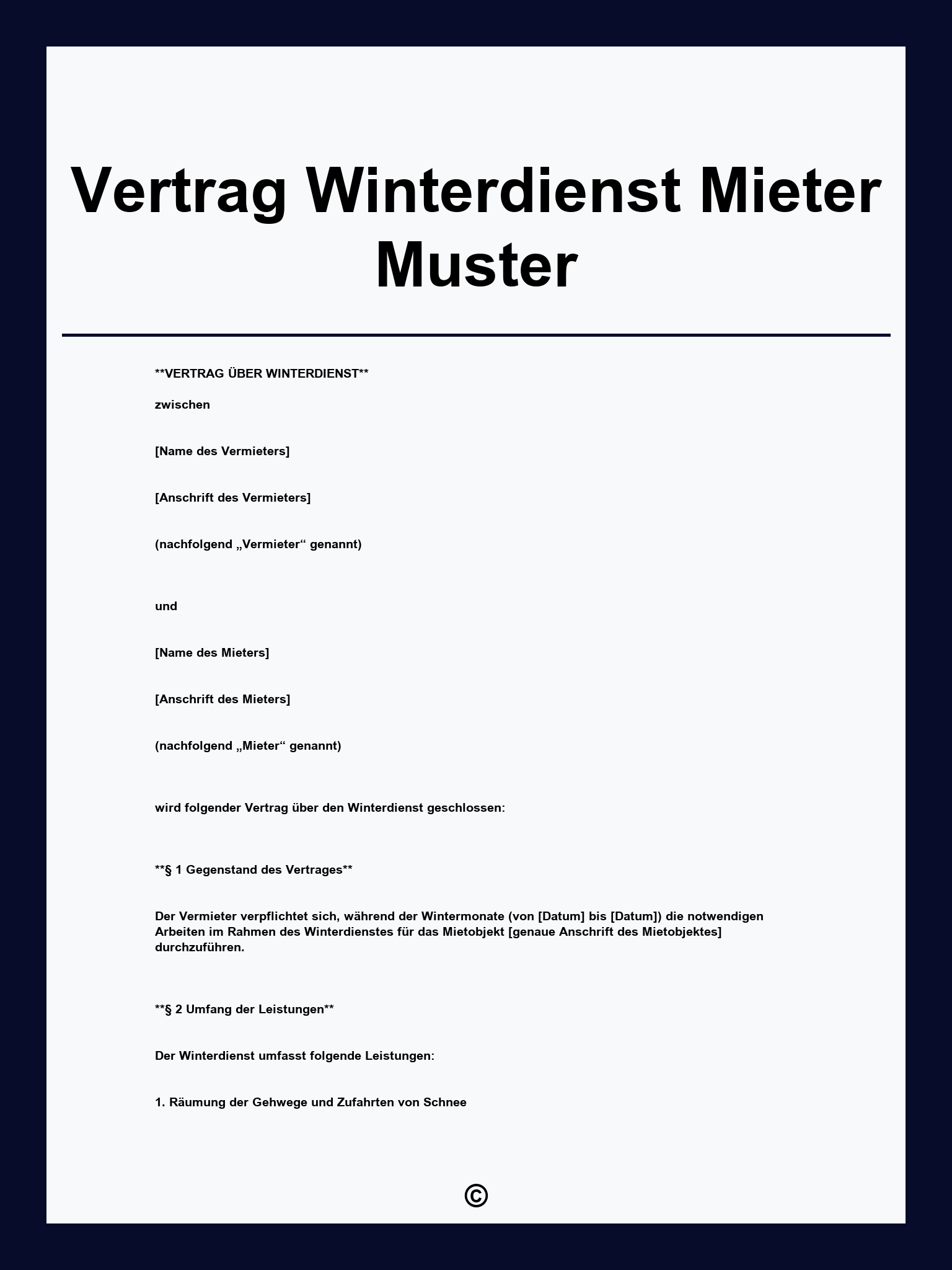 Vertrag Winterdienst Mieter Muster