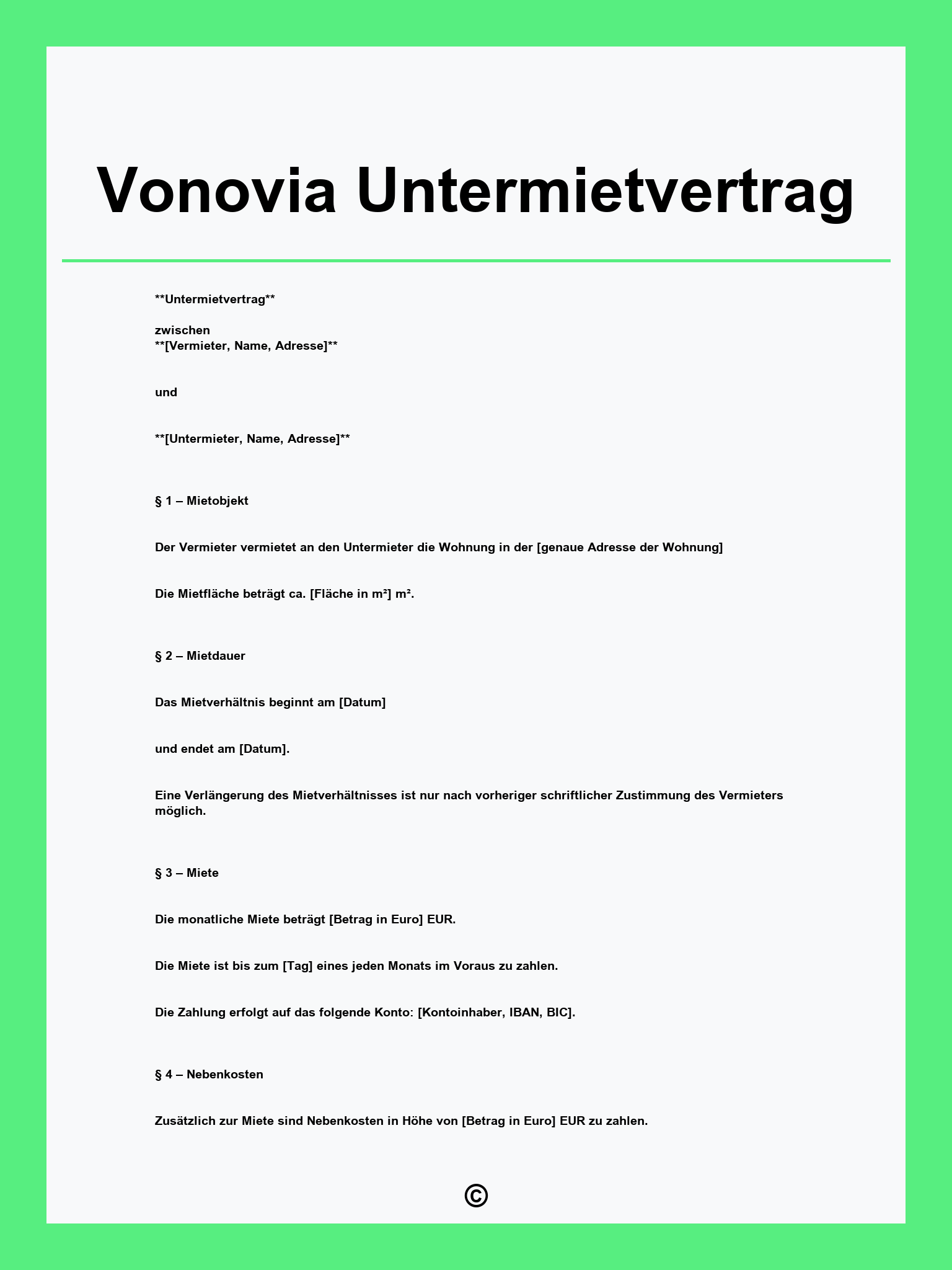 Vonovia Untermietvertrag