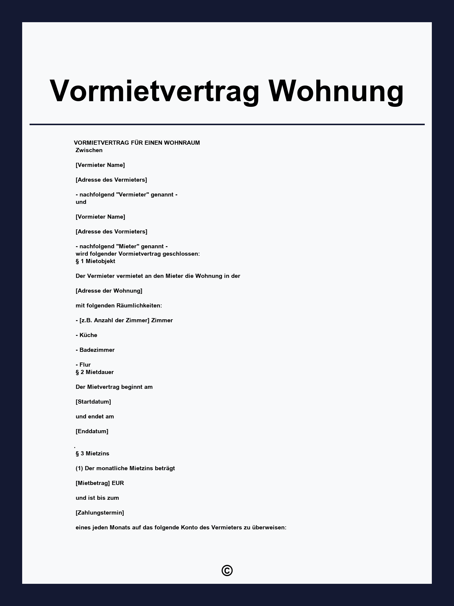 Vormietvertrag Wohnung