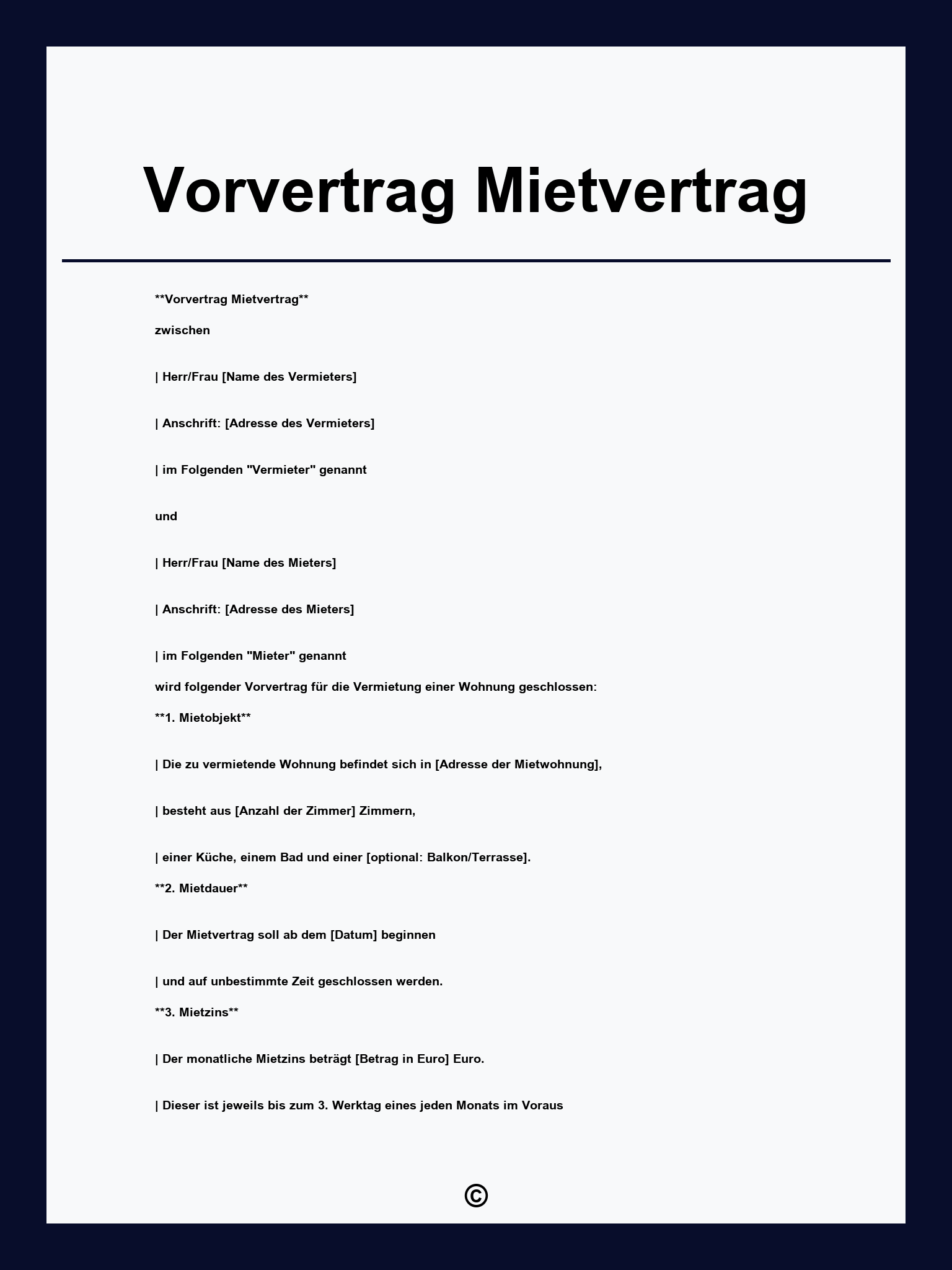 Vorvertrag Mietvertrag
