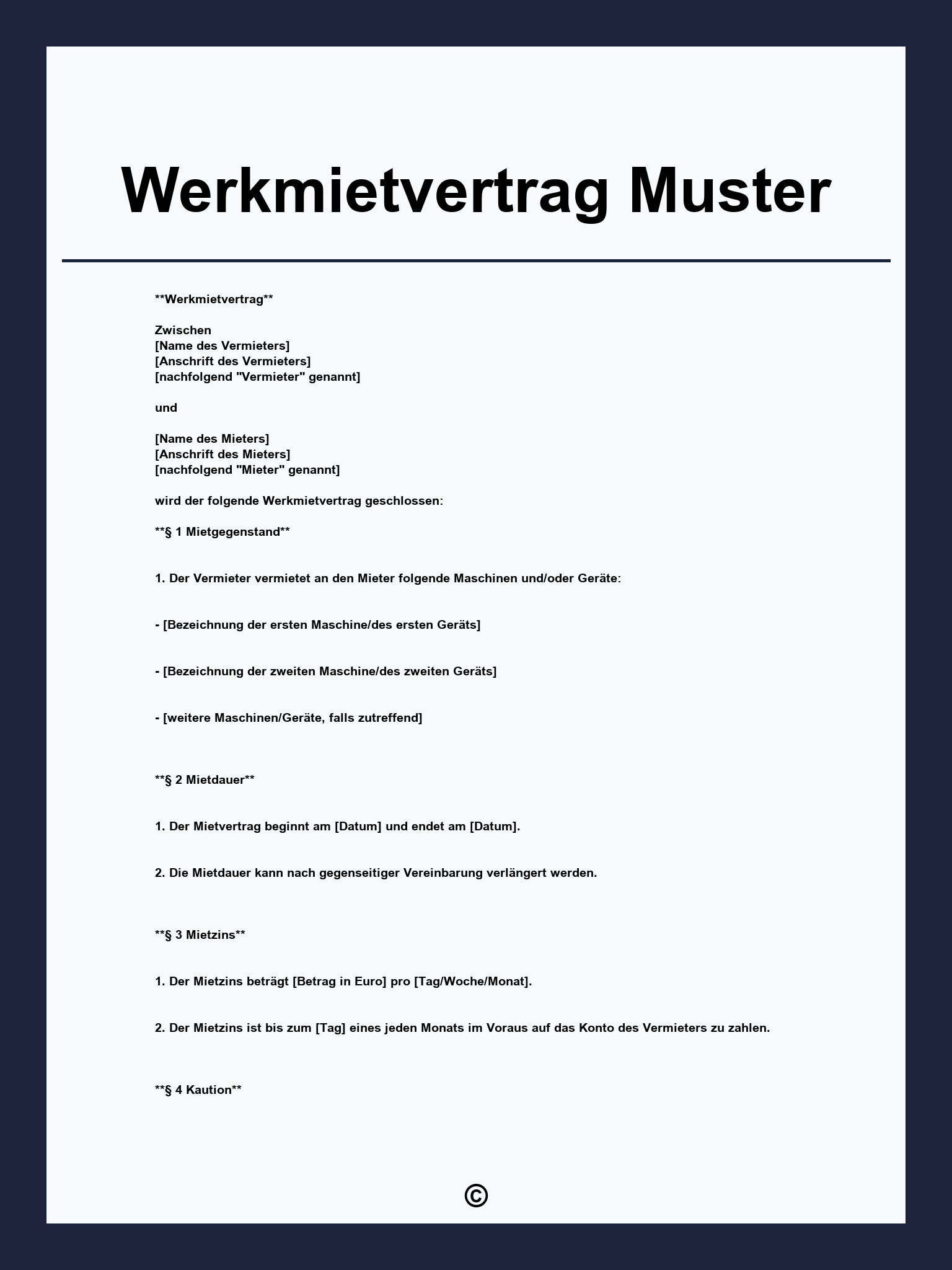 Werkmietvertrag Muster