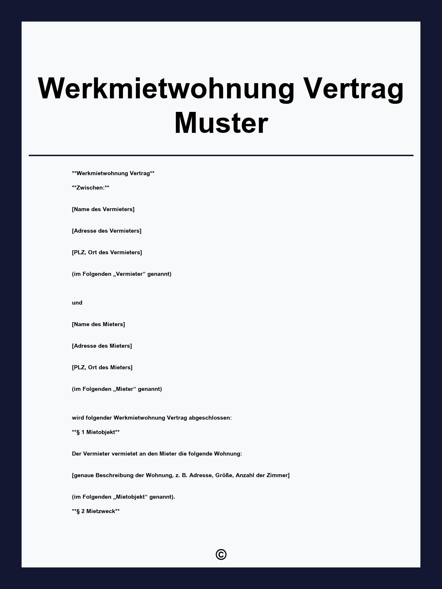 Werkmietwohnung Vertrag Muster